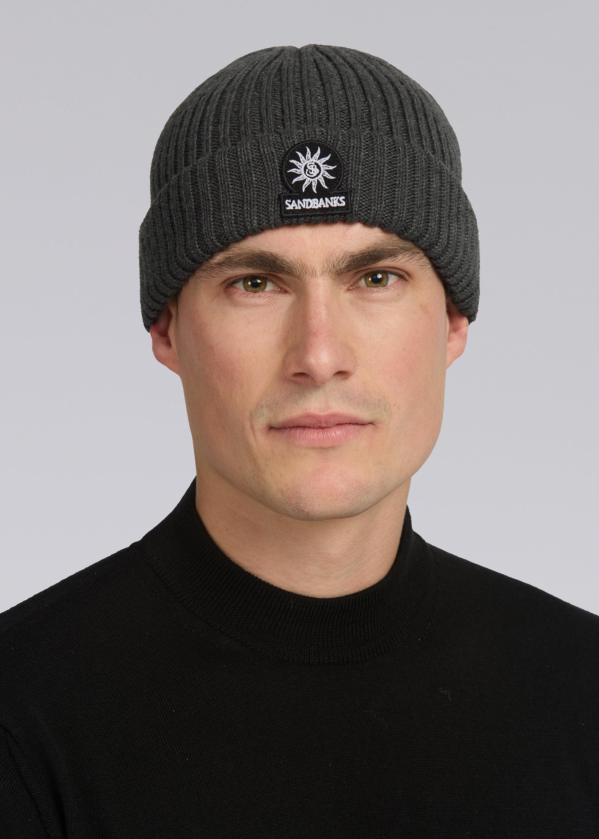 Sandbanks Badge Logo Merino Wool Beanie - Anthracite - Sandbanks