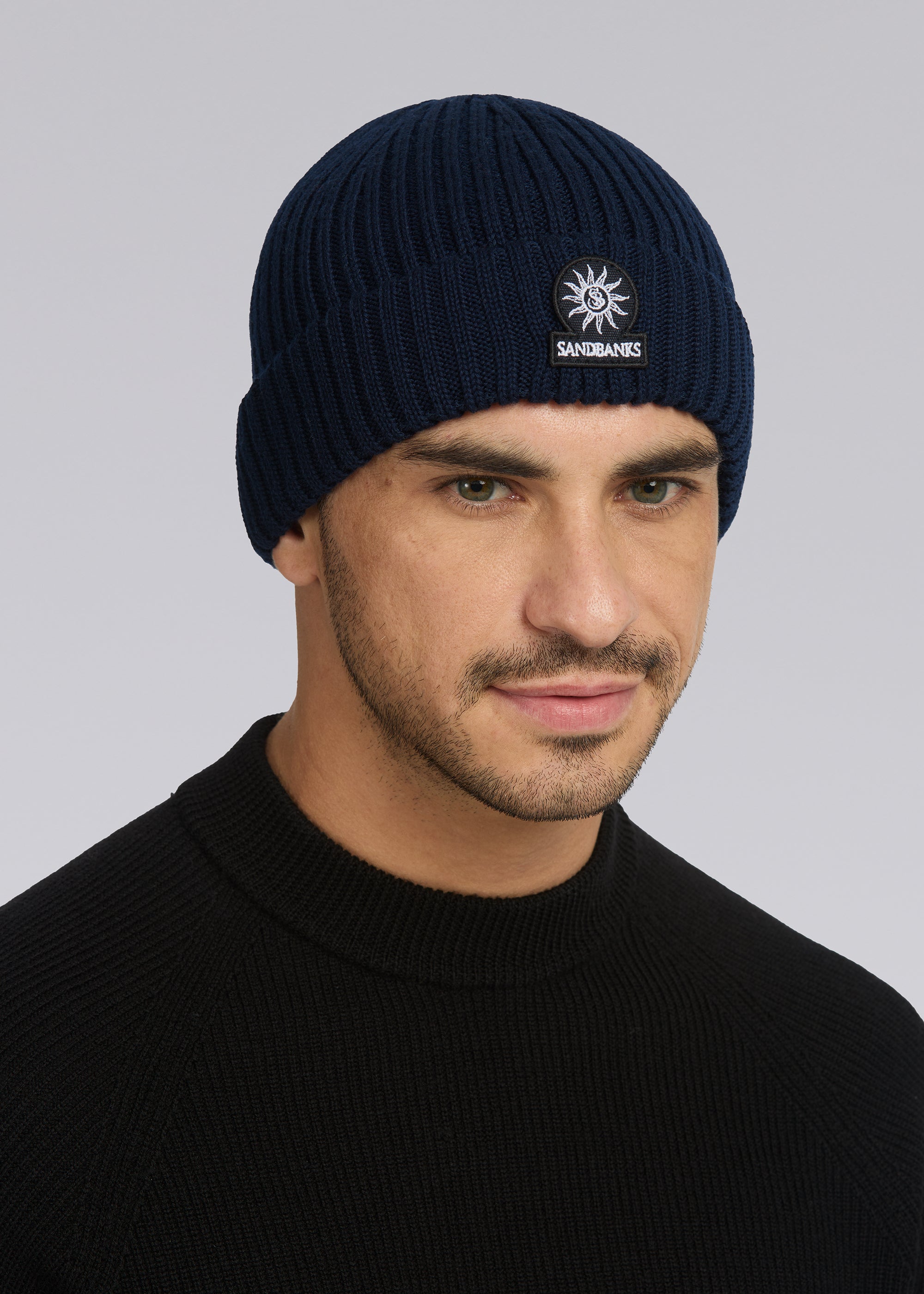 Sandbanks Badge Logo Merino Wool Beanie - Navy - Sandbanks