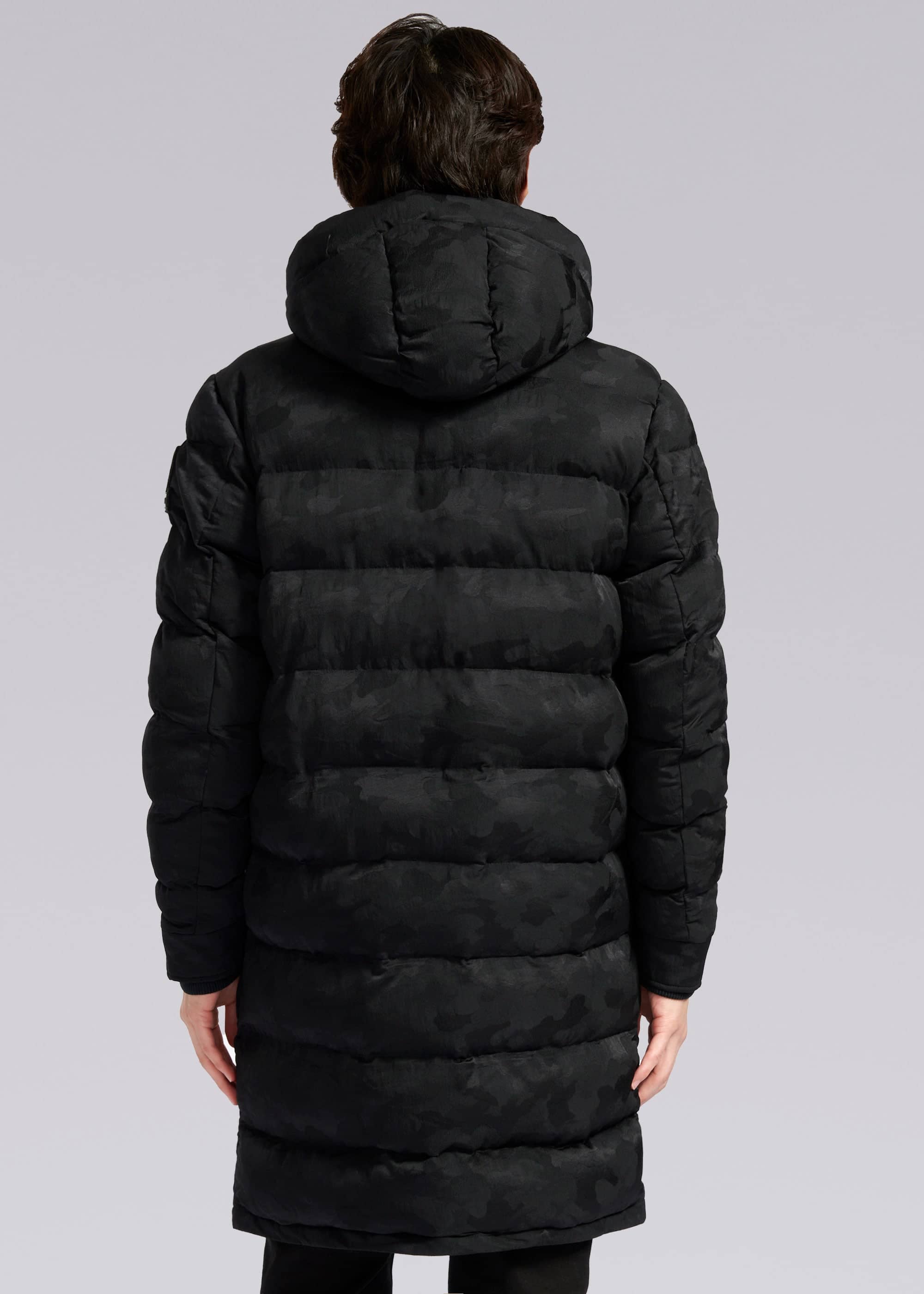 Sandbanks Carbon Collection C6 ECONYL® Branksome Long Puffer Jacket - Black Camo - Sandbanks