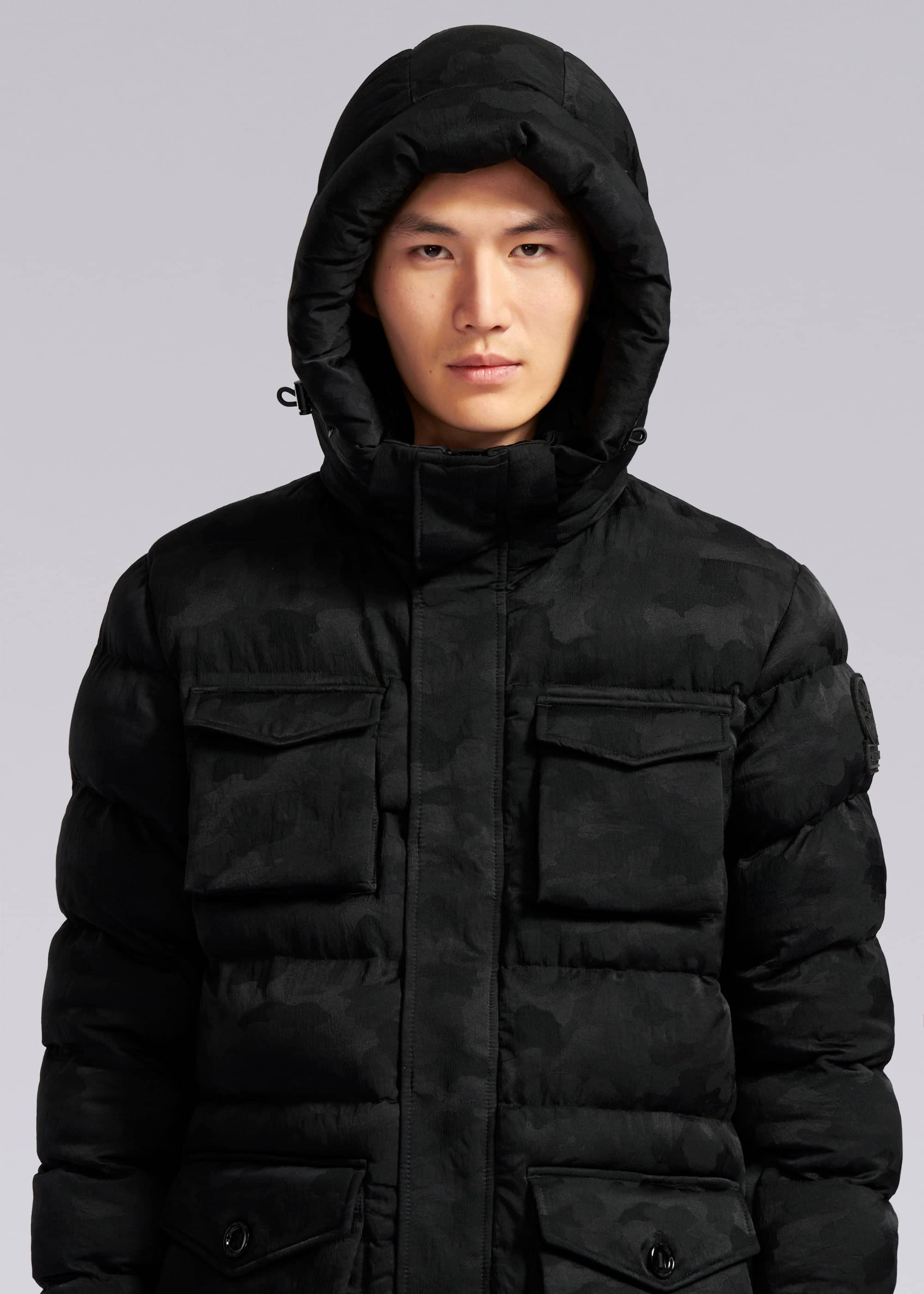 Sandbanks Carbon Collection C6 ECONYL® Branksome Long Puffer Jacket - Black Camo - Sandbanks