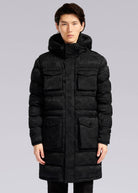 Sandbanks Carbon Collection C6 ECONYL® Branksome Long Puffer Jacket - Black Camo - Sandbanks