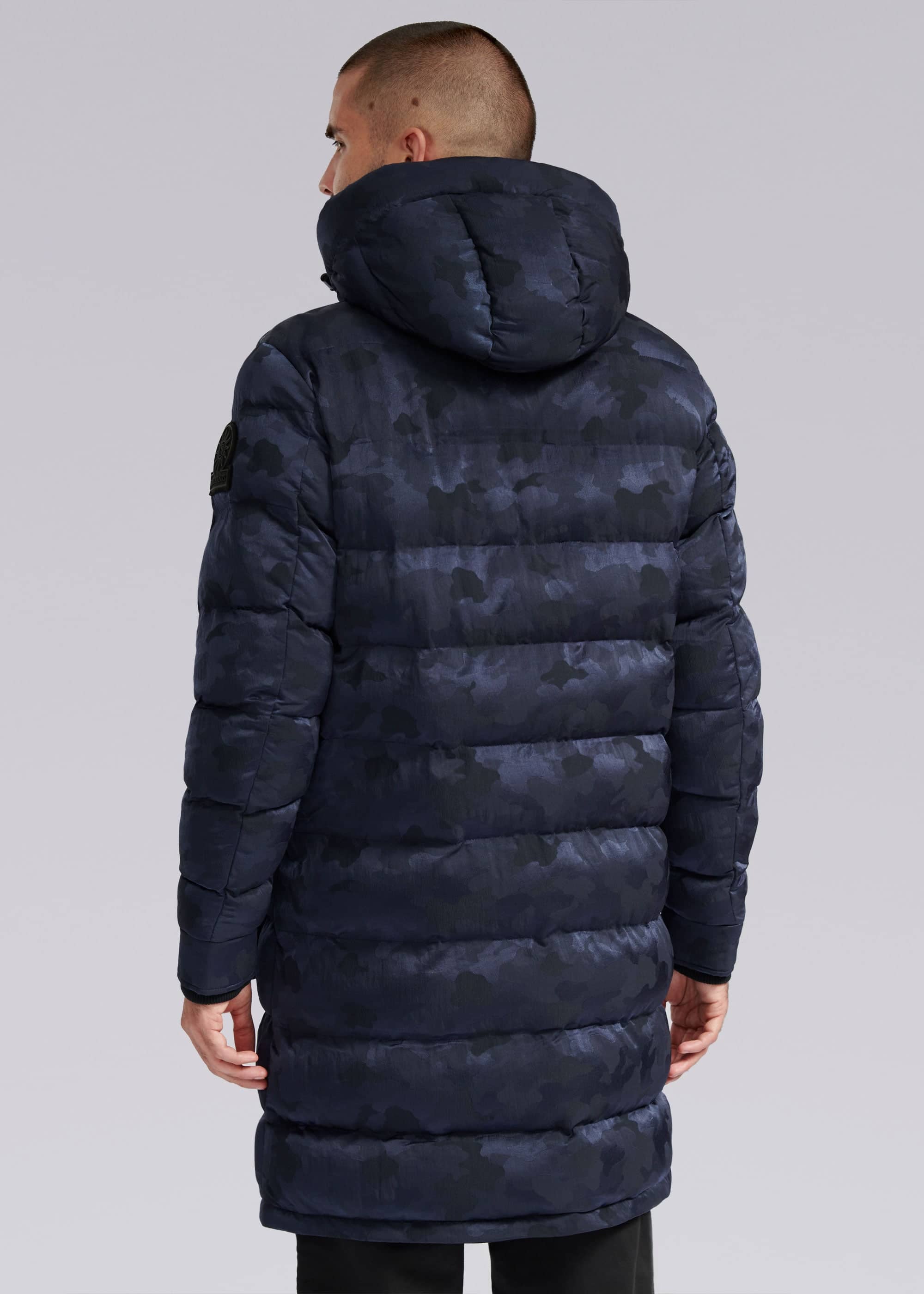 Sandbanks Carbon Collection ECONYL® Branksome Long Puffer Jacket - Navy Camo - Sandbanks