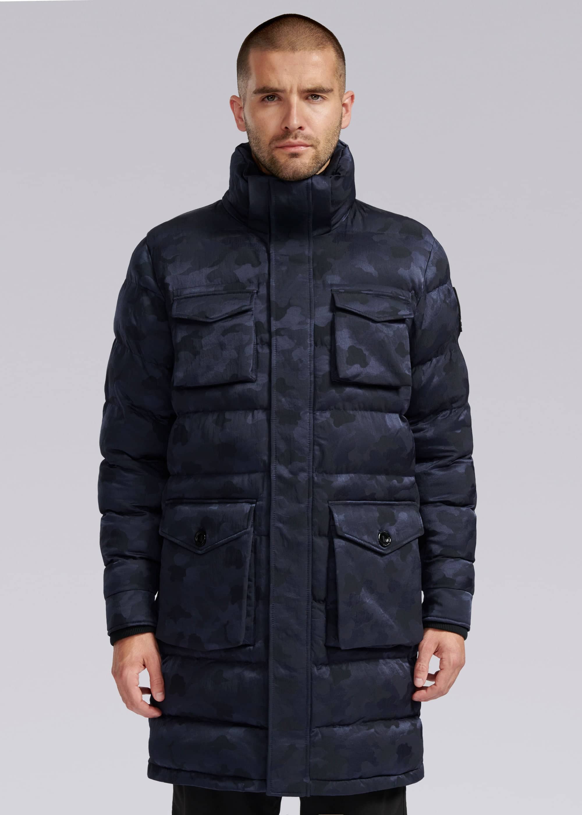 Sandbanks Carbon Collection ECONYL® Branksome Long Puffer Jacket - Navy Camo - Sandbanks