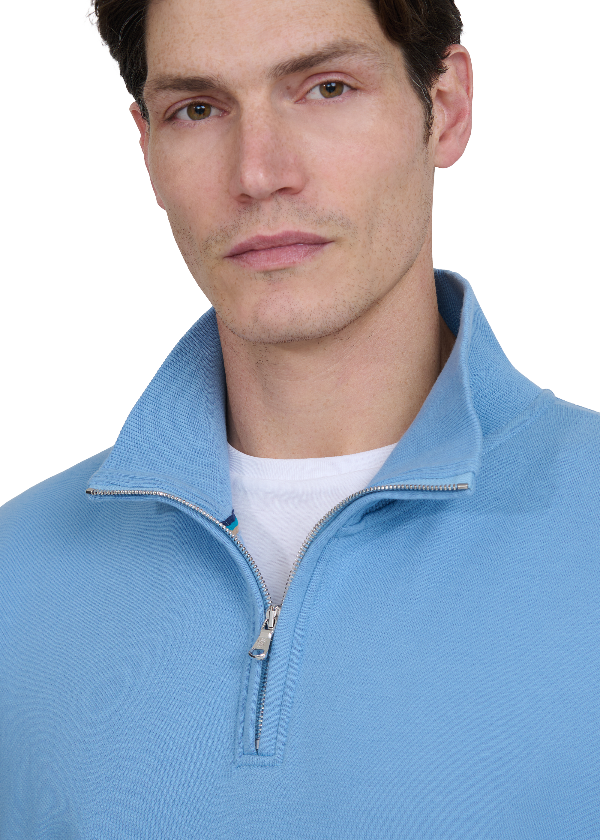 Sandbanks Badge Logo Quarter Zip Sweatshirt - Dusty Blue