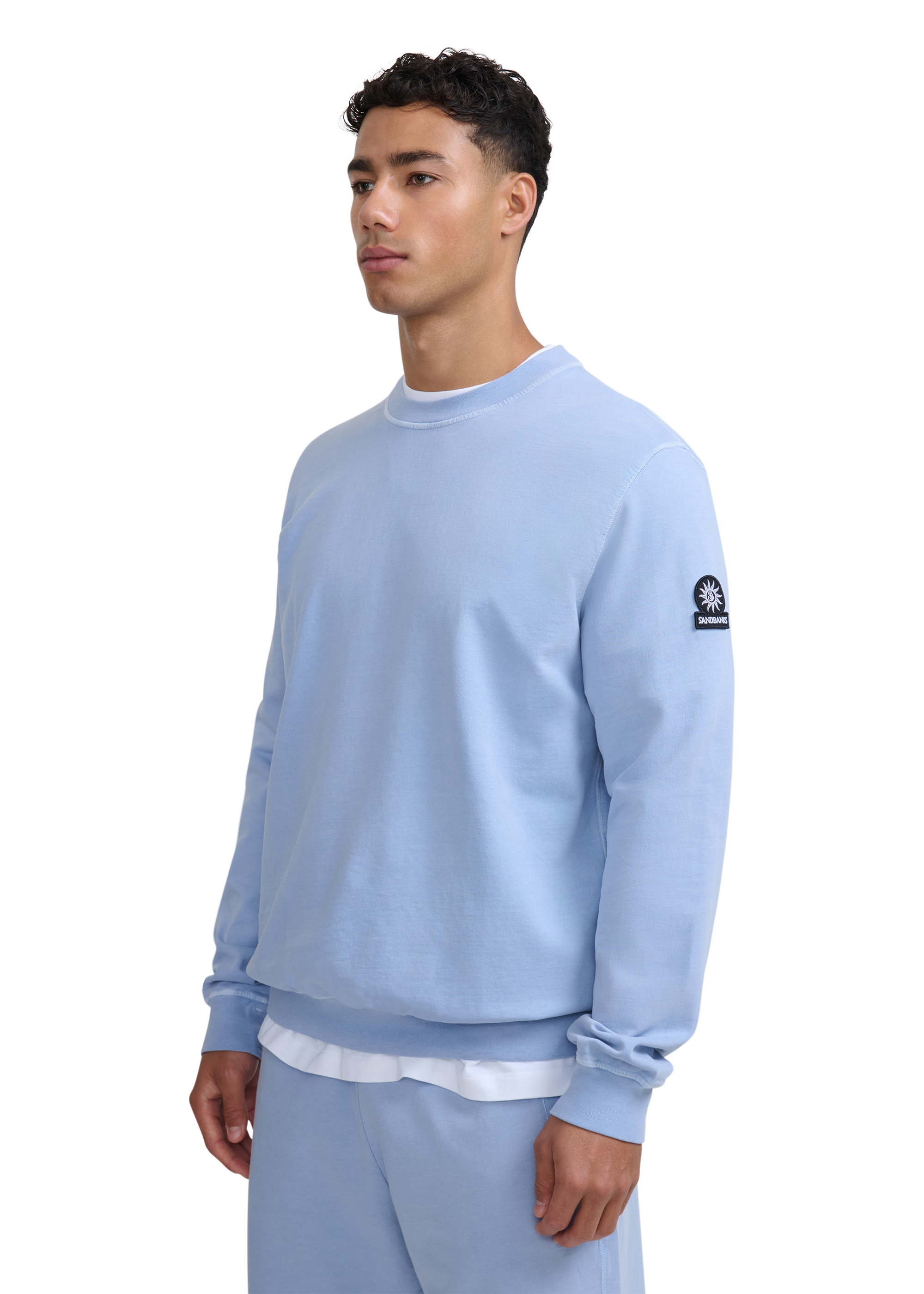 Sandbanks Badge Logo Mineral Wash Sweatshirt - Dusty Blue