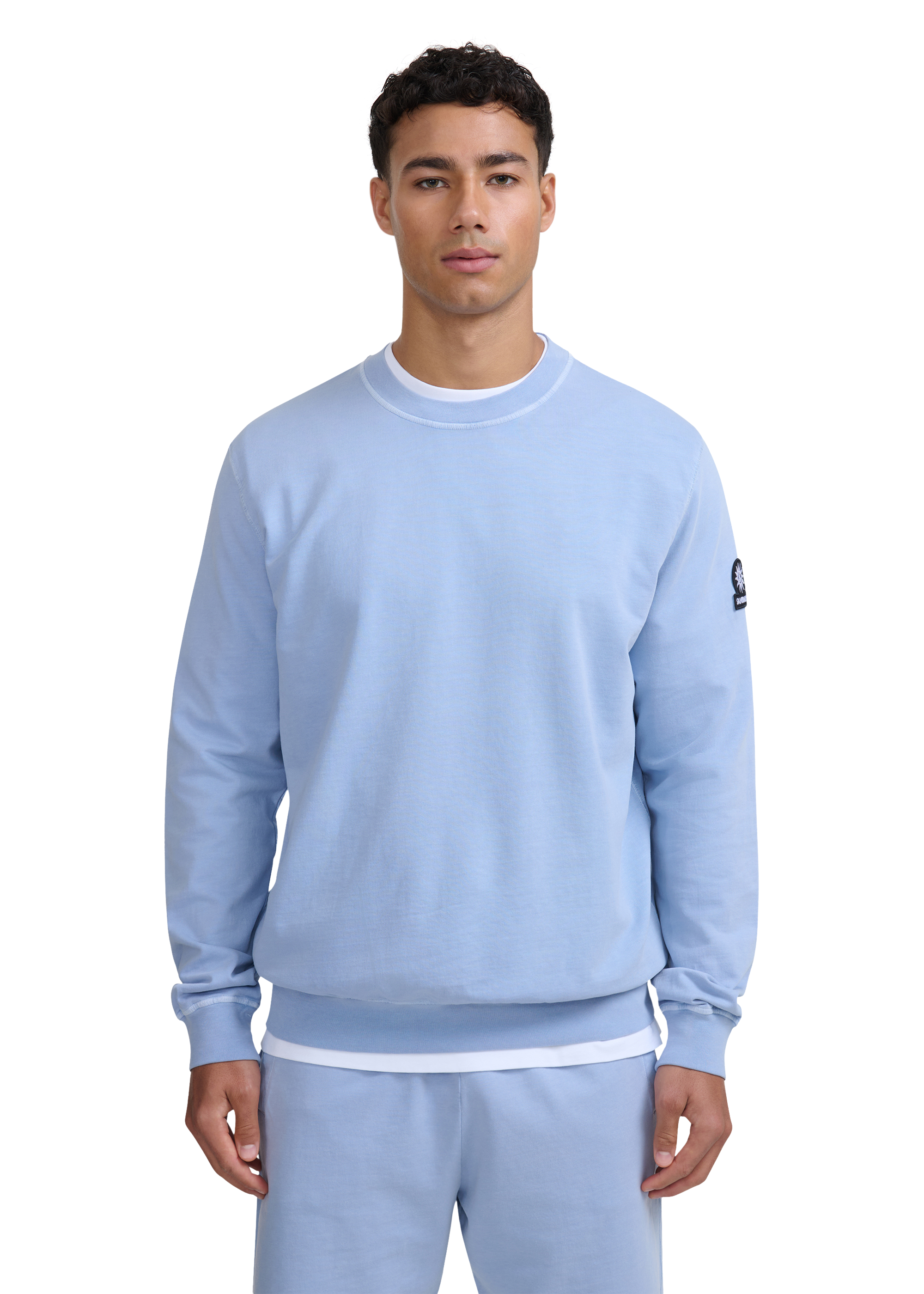 Sandbanks Badge Logo Mineral Wash Sweatshirt - Dusty Blue