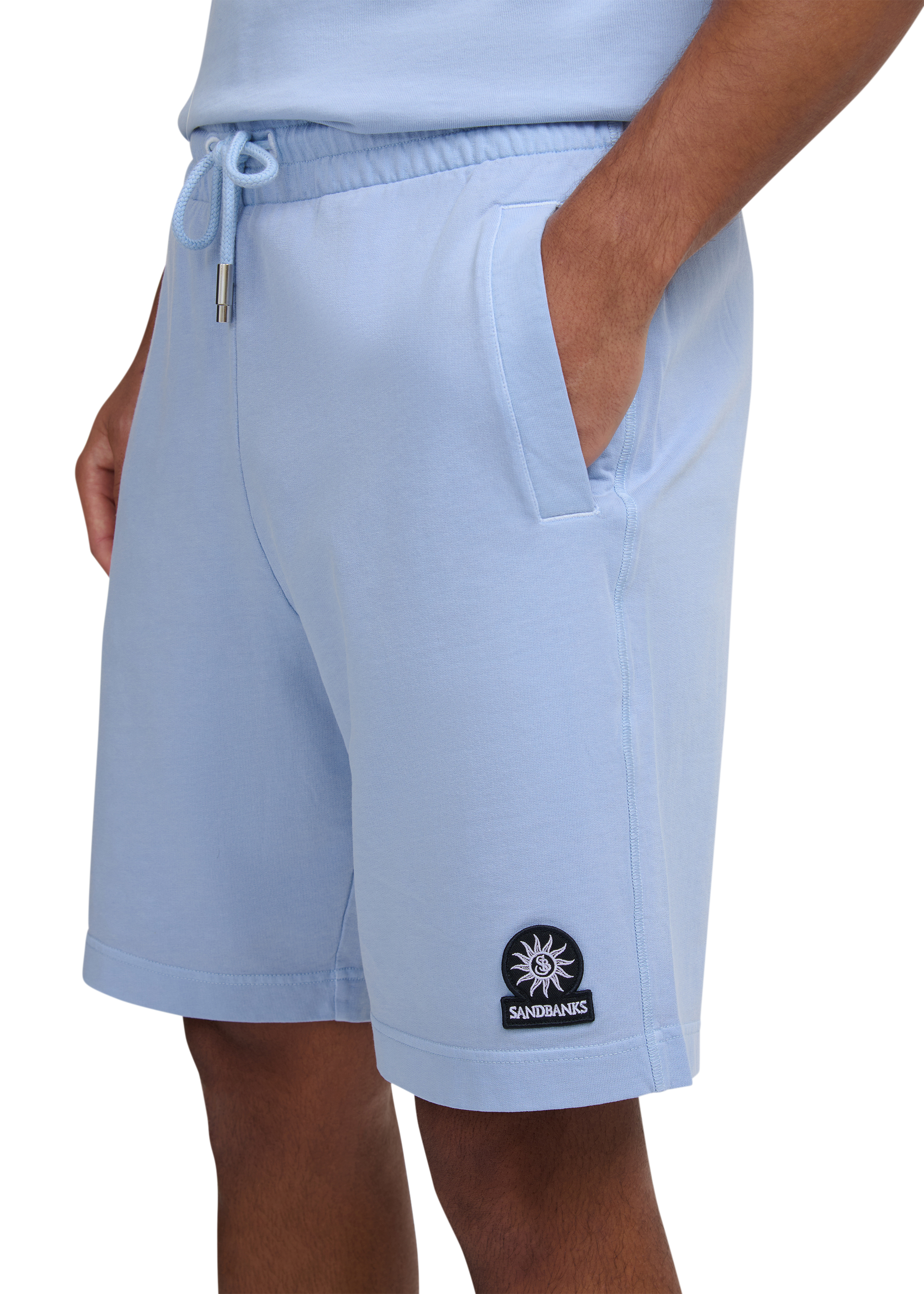 Sandbanks Badge Logo Mineral Wash Short - Dusty Blue