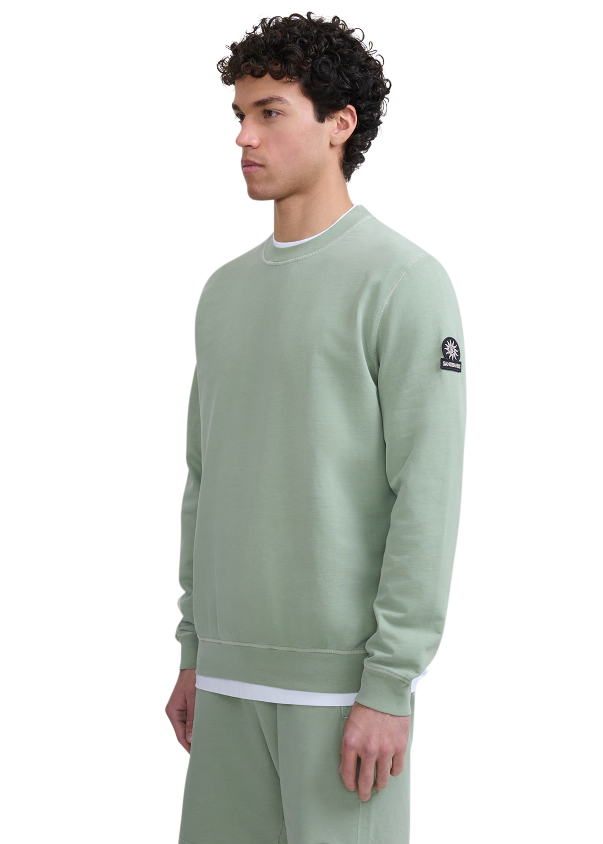 Sandbanks Badge Logo Mineral Wash Sweatshirt - Sage