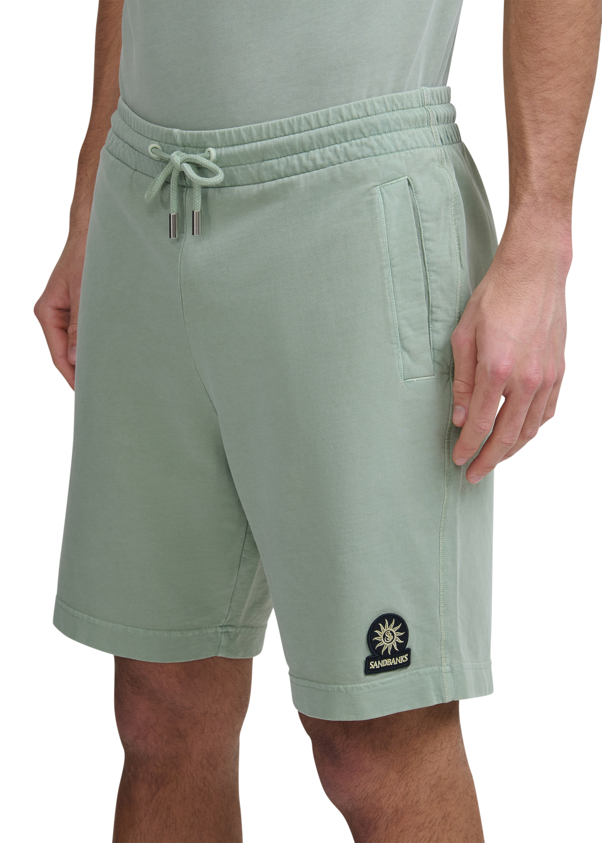 Sandbanks Badge Logo Mineral Wash Short - Sage