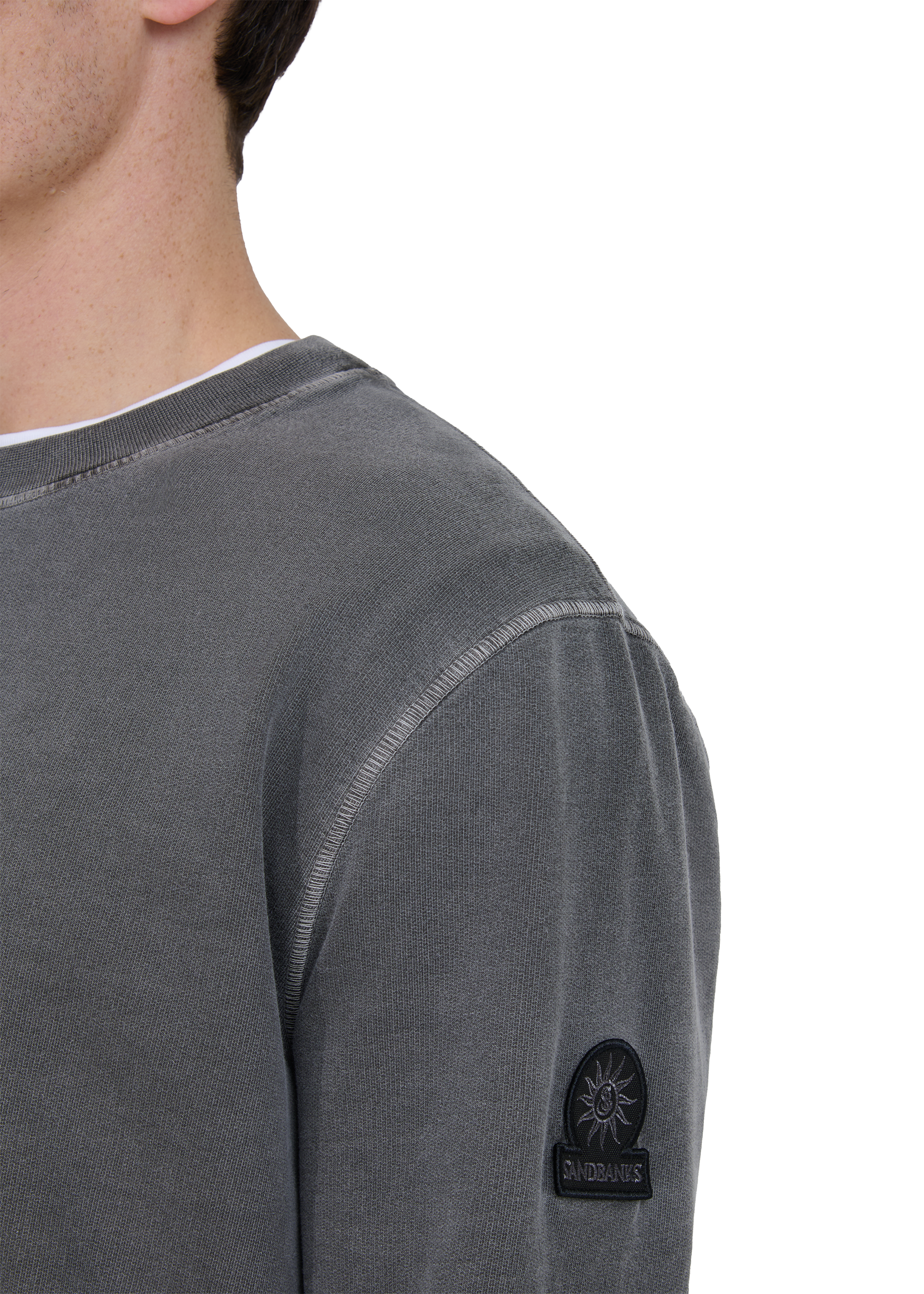 Sandbanks Badge Logo Mineral Wash Sweatshirt - Slate