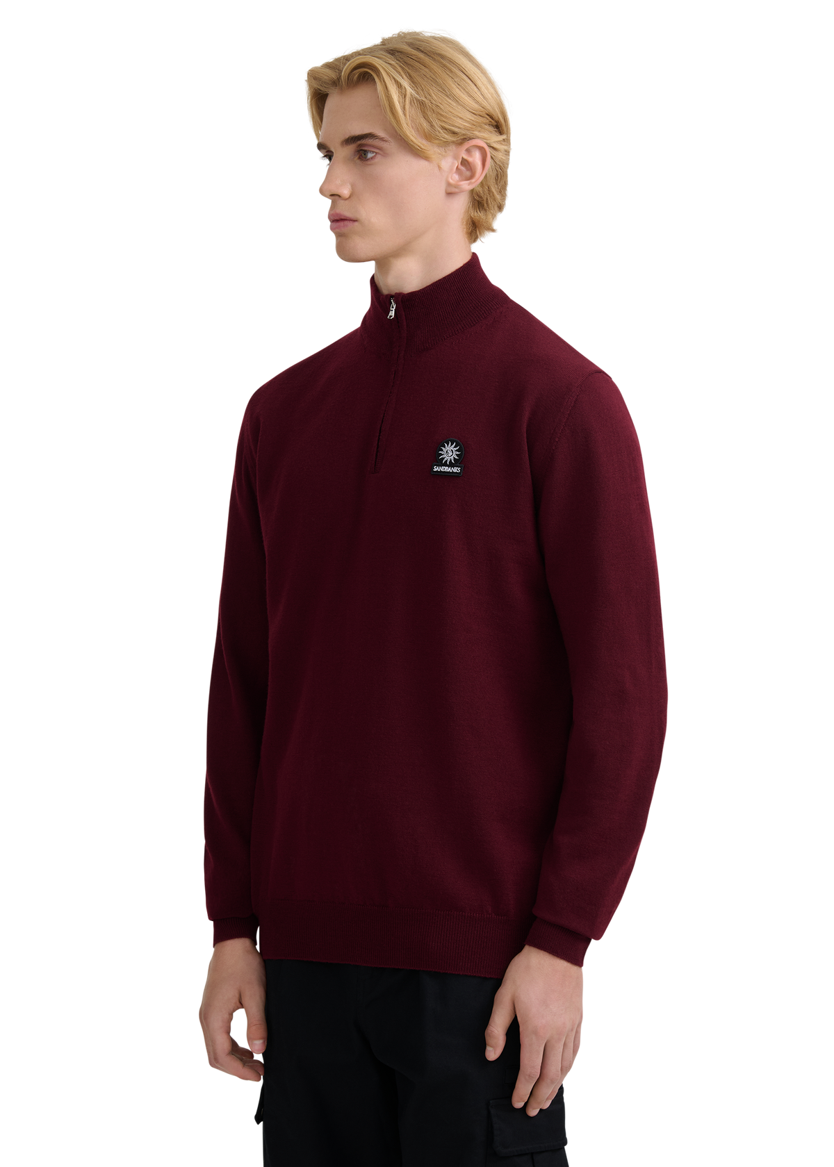 Sandbanks Merino Wool Quarter Zip Knitted Jumper - Port