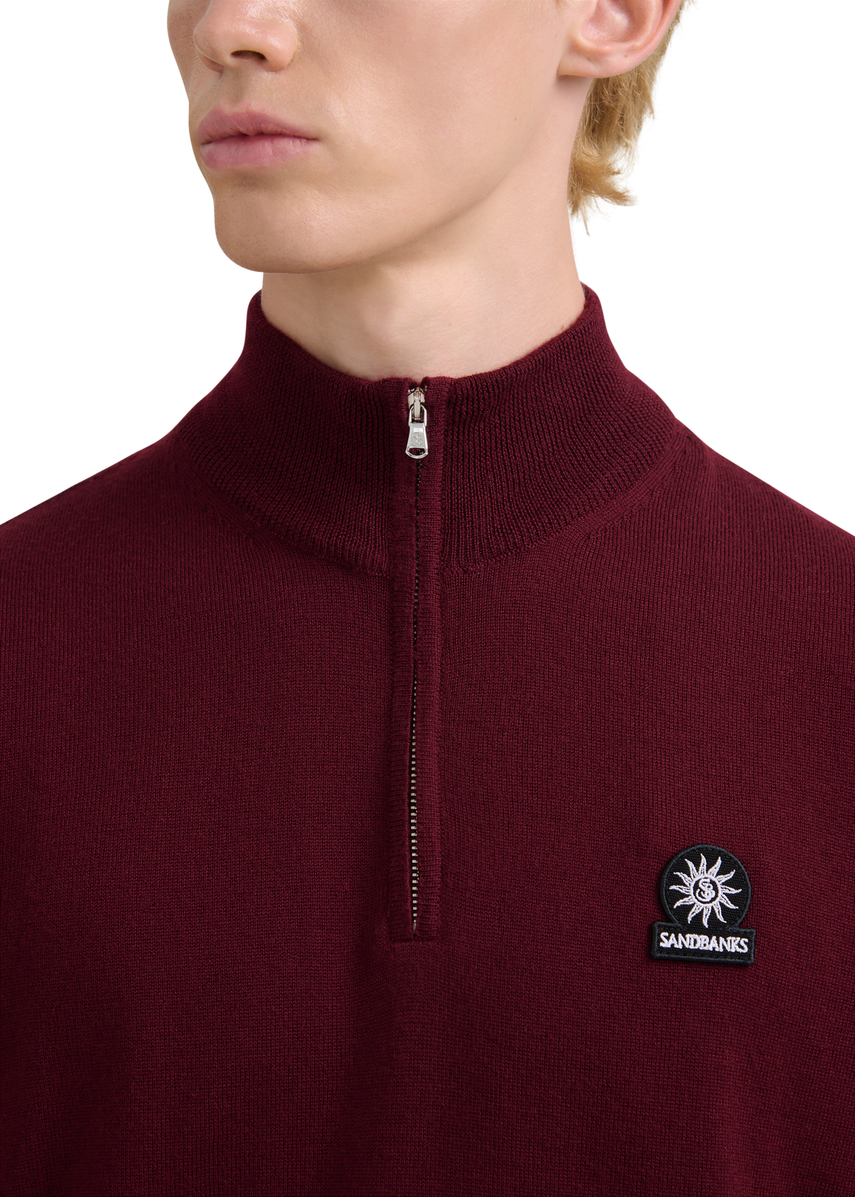 Sandbanks Merino Wool Quarter Zip Knitted Jumper - Port