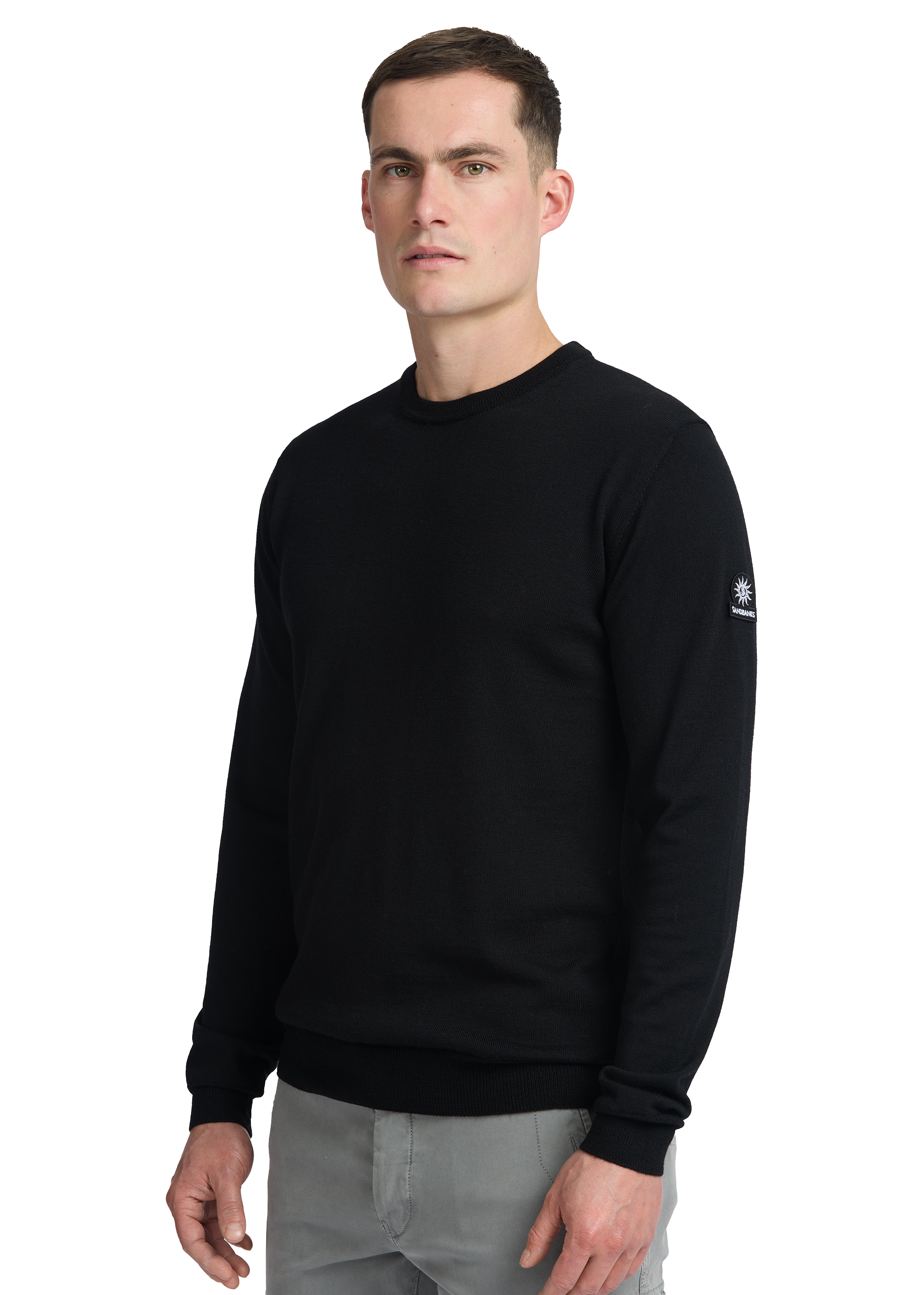 Sandbanks Merino Wool Crew Neck Jumper - Black
