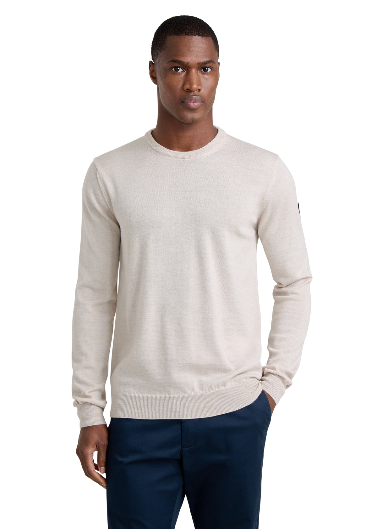 Sandbanks Merino Wool Crew Neck Jumper - Stone