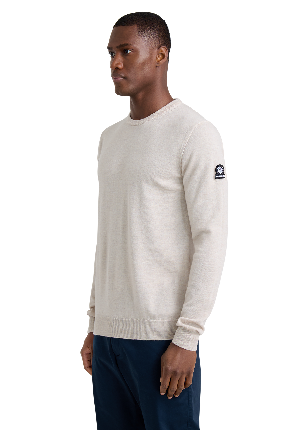 Sandbanks Merino Wool Crew Neck Jumper - Stone