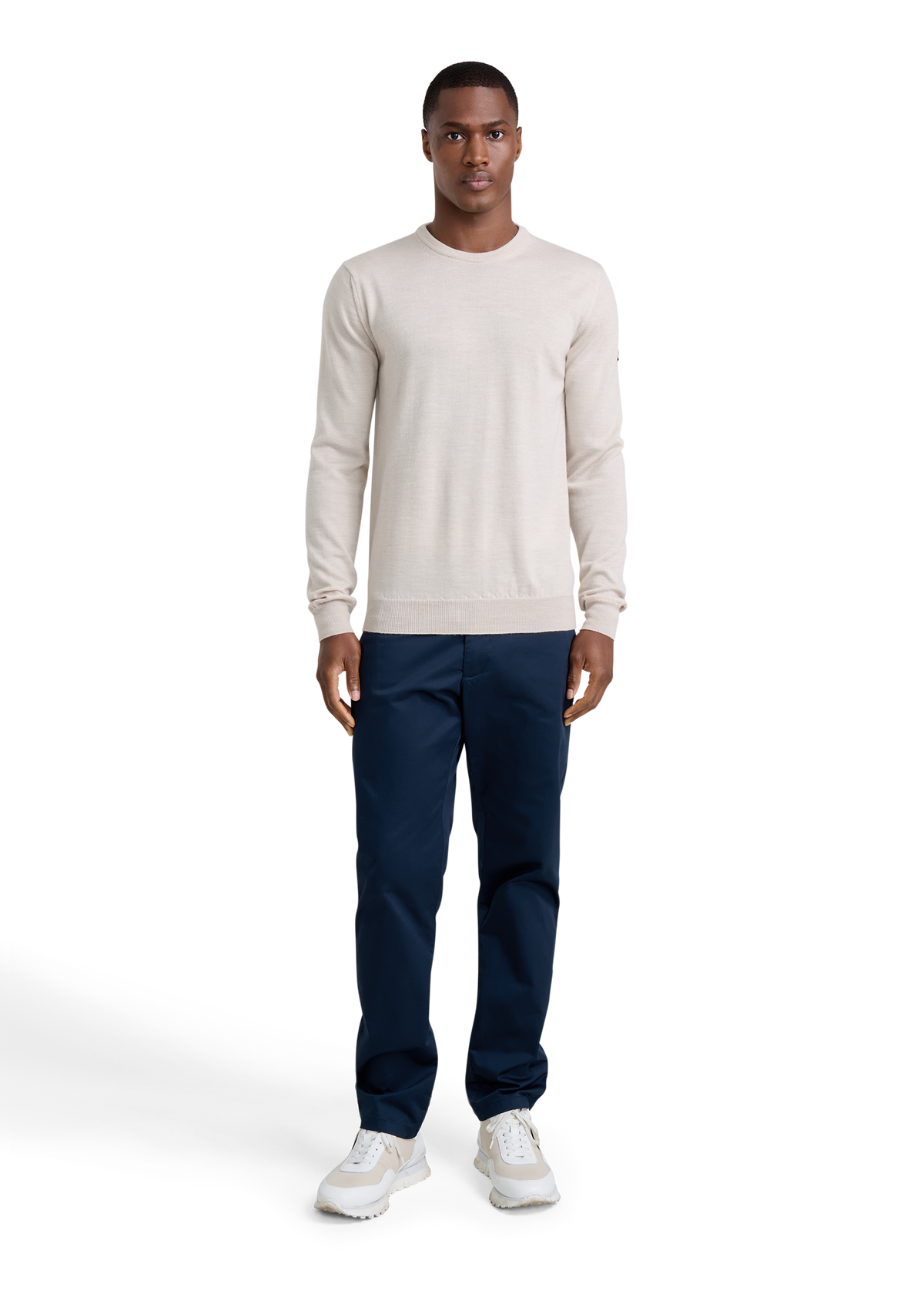 Sandbanks Merino Wool Crew Neck Jumper - Stone