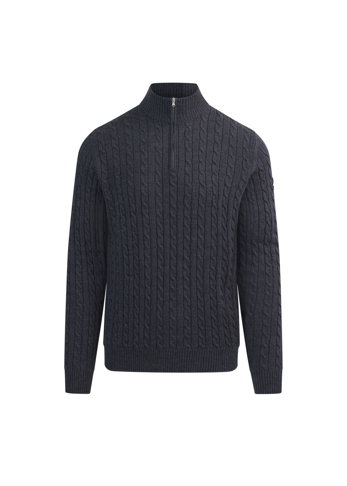 Merino Wool Cable Knit Quarter Zip - Anthracite