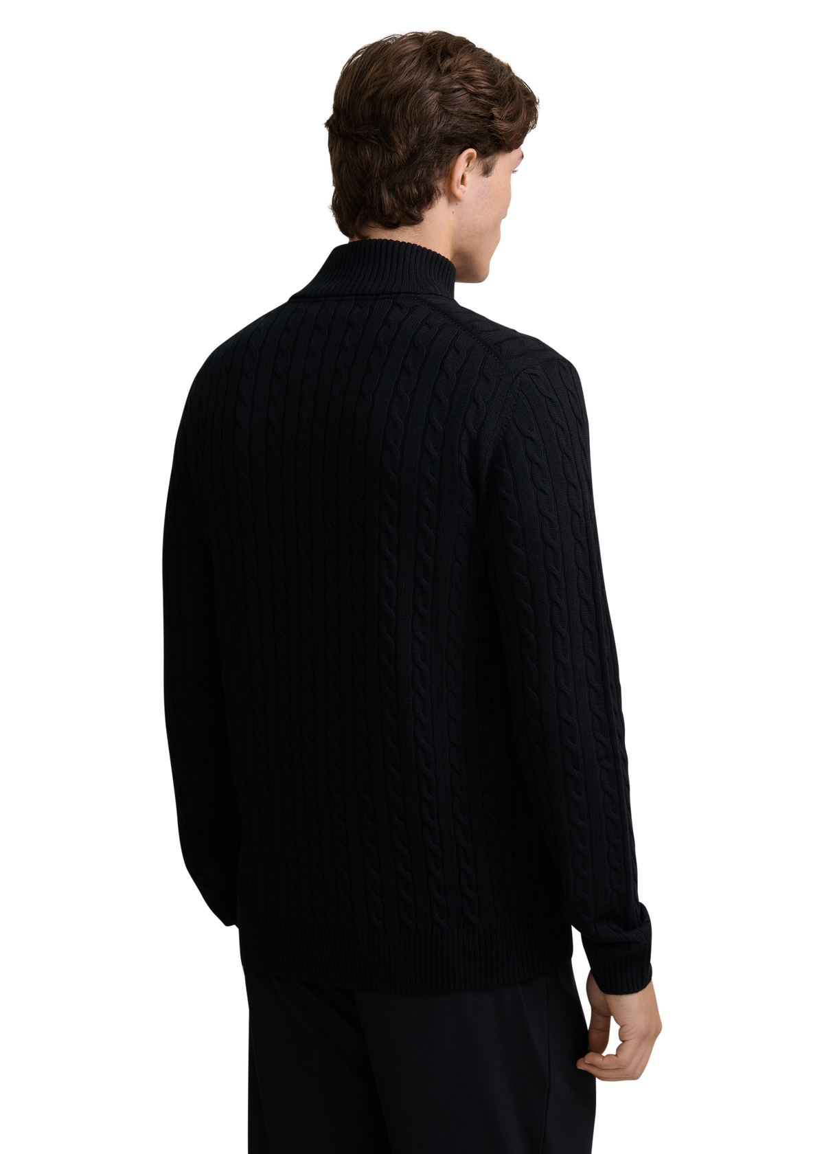 Merino Wool Cable Knit Quarter Zip - Black