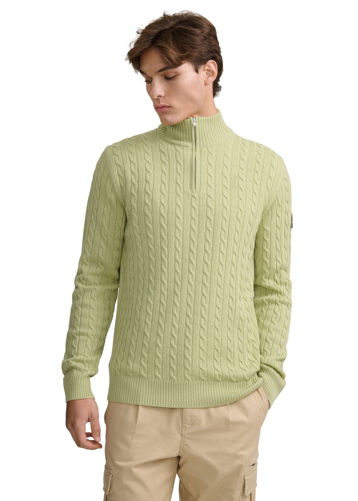 Merino Wool Cable Knit Quarter Zip - Sage