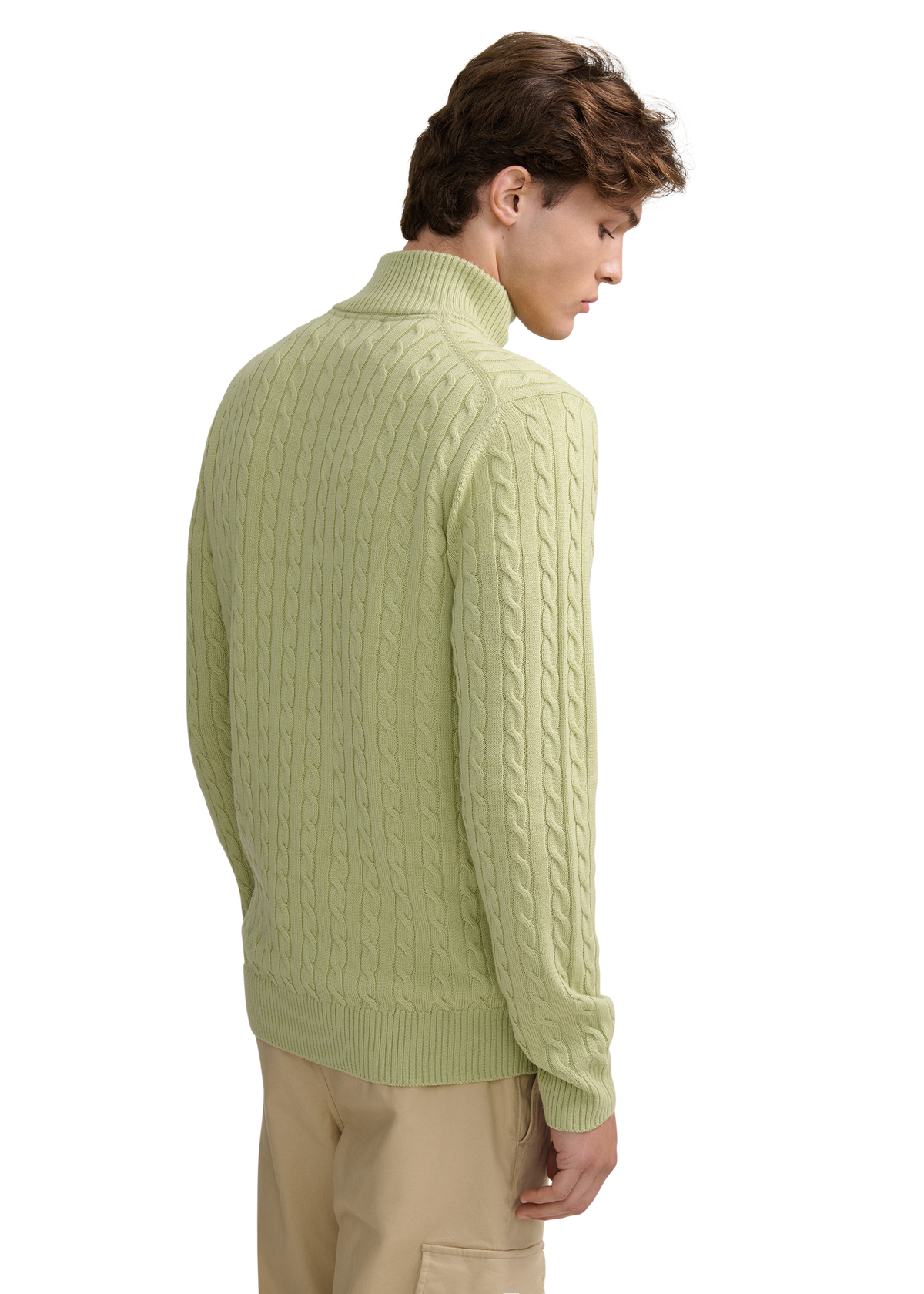 Merino Wool Cable Knit Quarter Zip - Sage