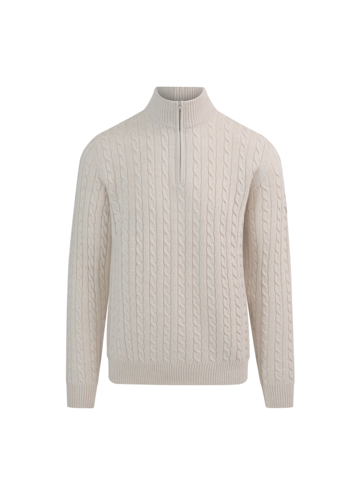 Merino Wool Cable Knit Quarter Zip - Stone