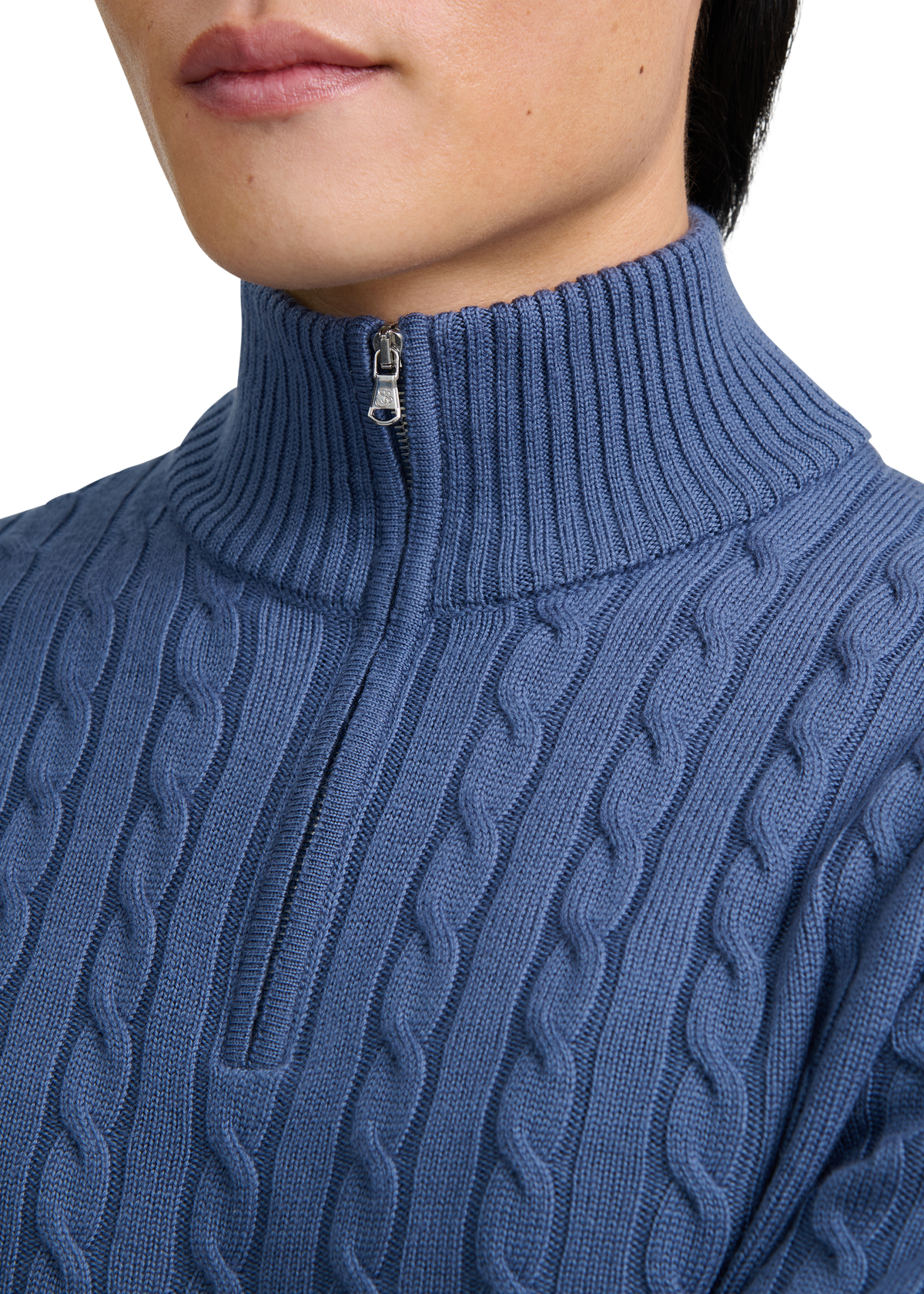 Merino Wool Cable Knit Quarter Zip - Teal