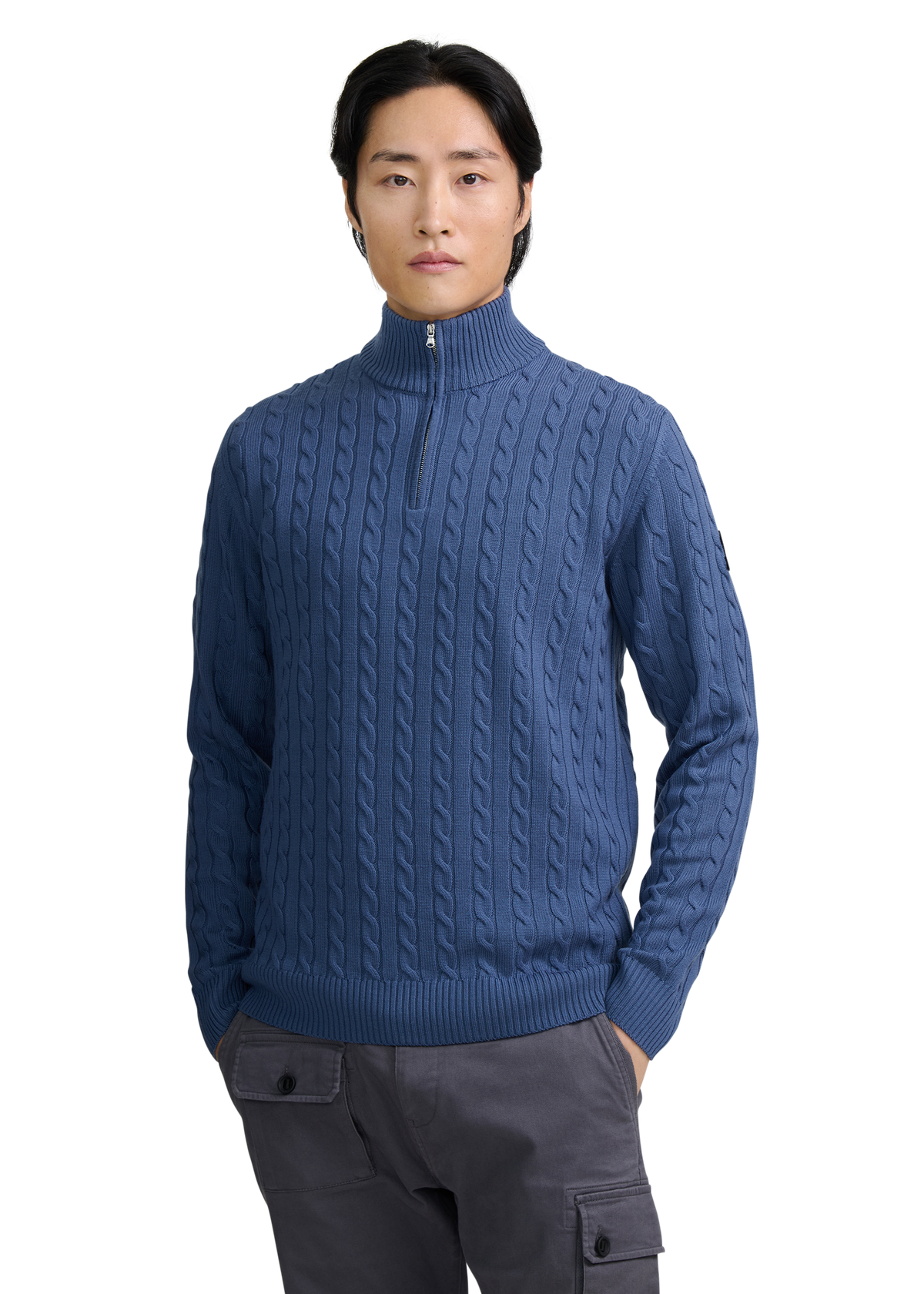 Merino Wool Cable Knit Quarter Zip - Teal