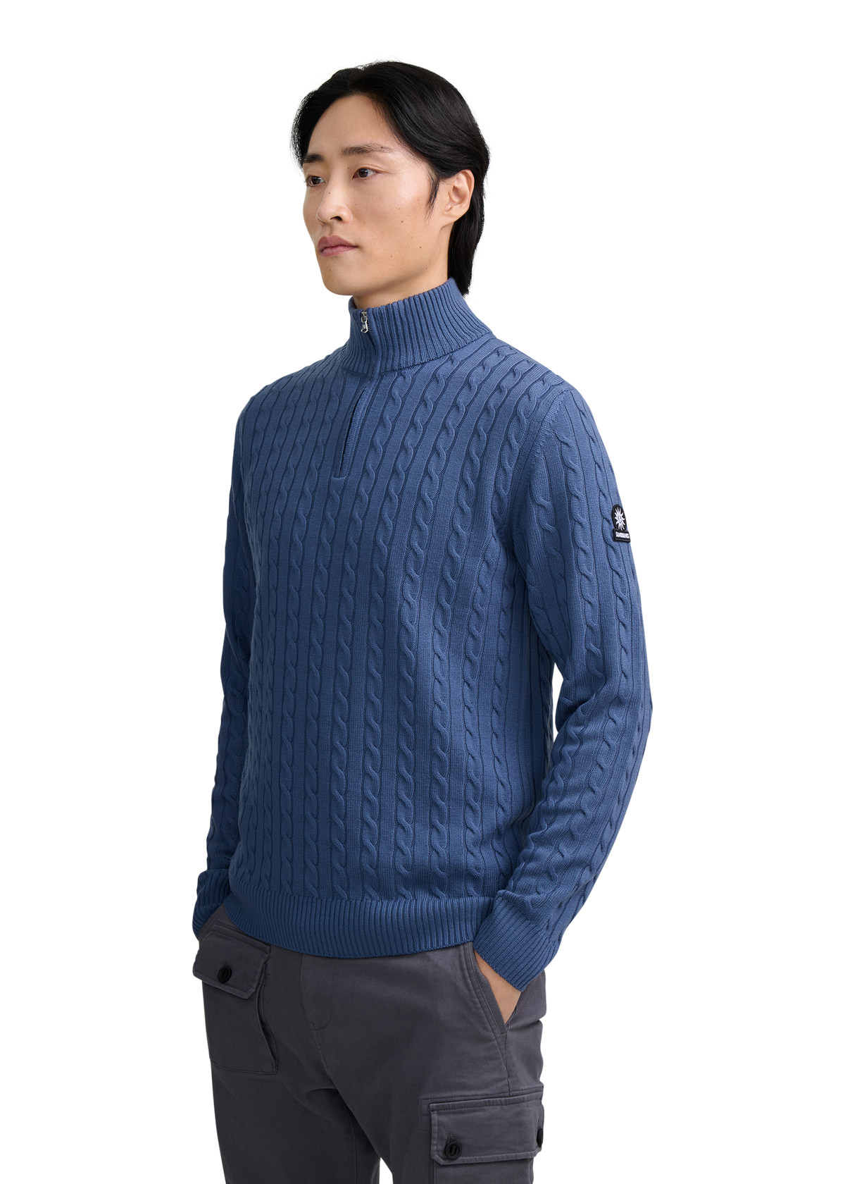 Merino Wool Cable Knit Quarter Zip - Teal