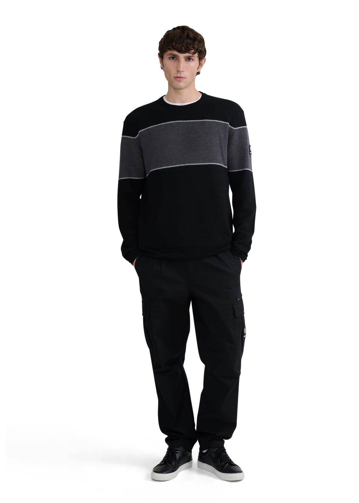 Merino Wool Colour Block Jumper - Black/Light Grey