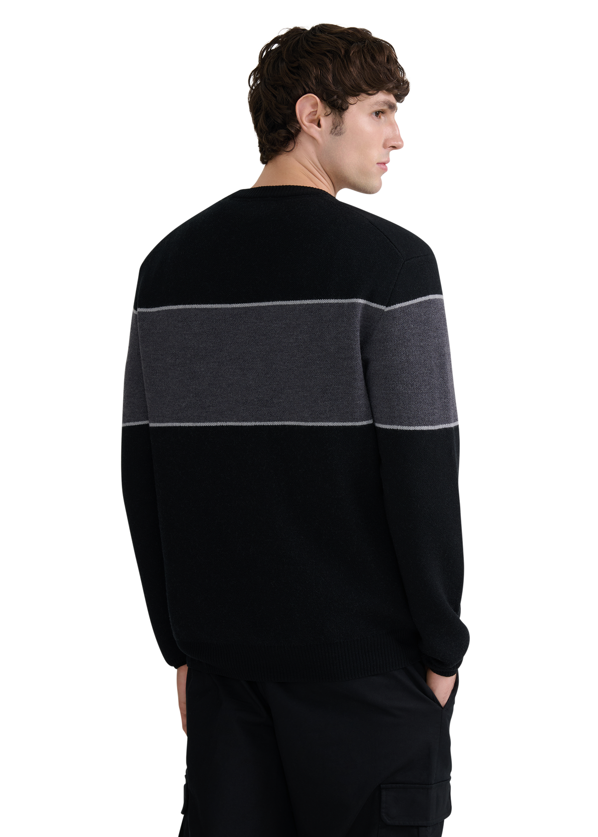 Merino Wool Colour Block Jumper - Black/Light Grey