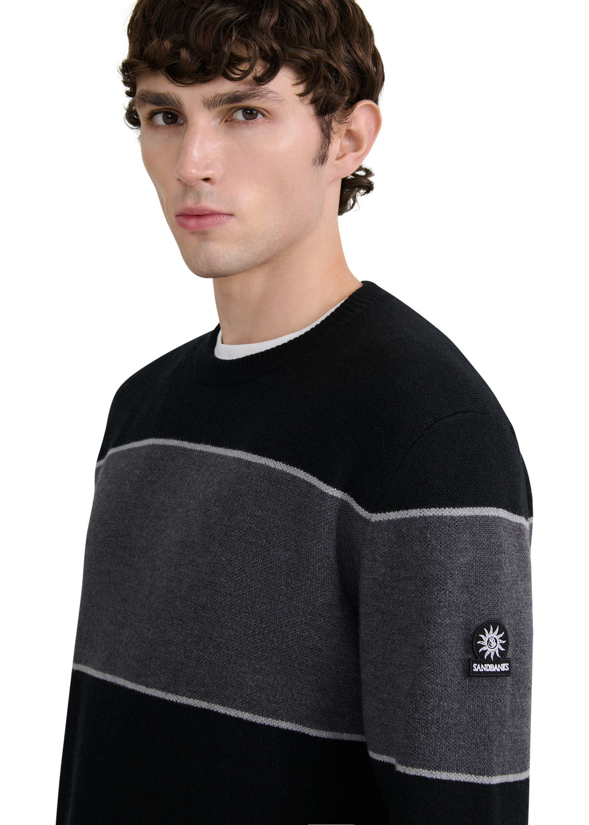 Merino Wool Colour Block Jumper - Black/Light Grey