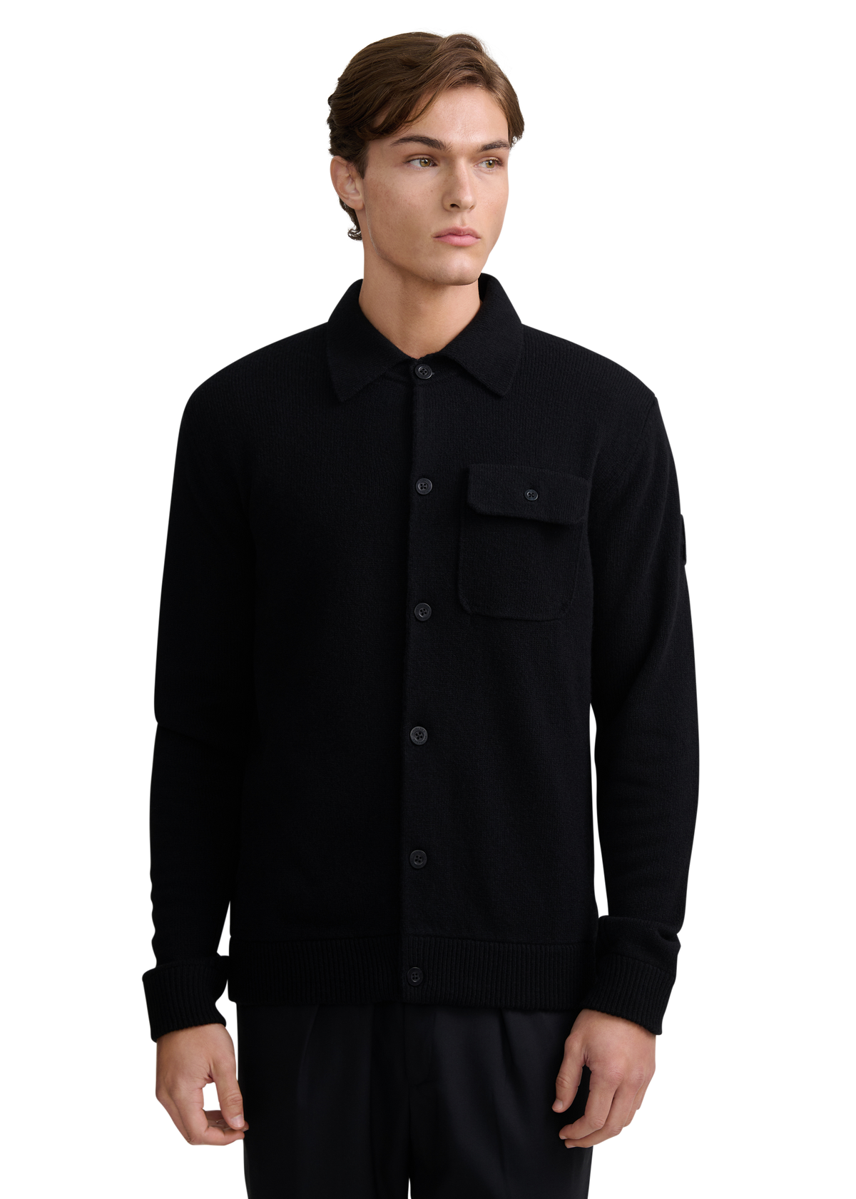 Button Through Knit Overshirt - Black