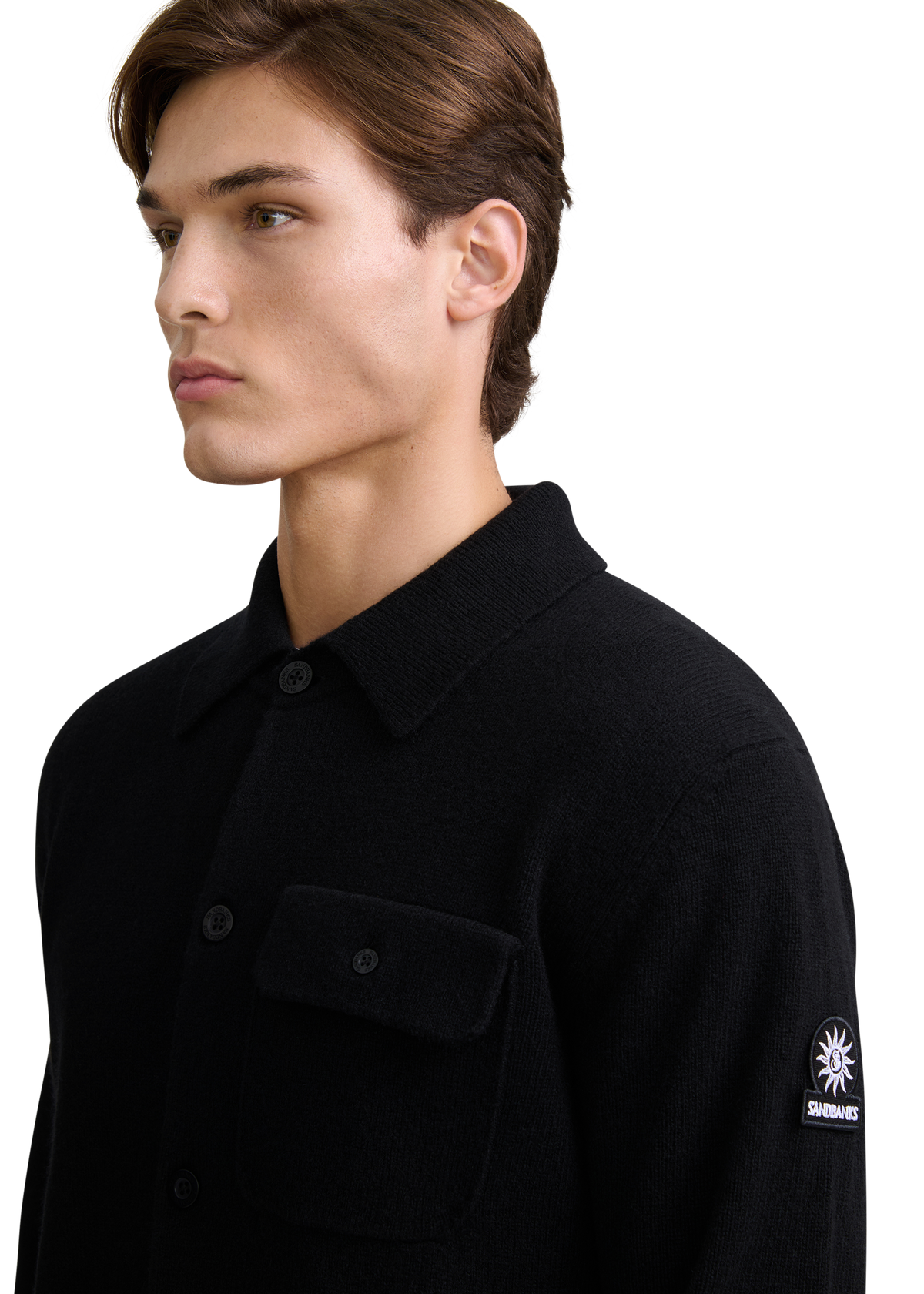 Button Through Knit Overshirt - Black