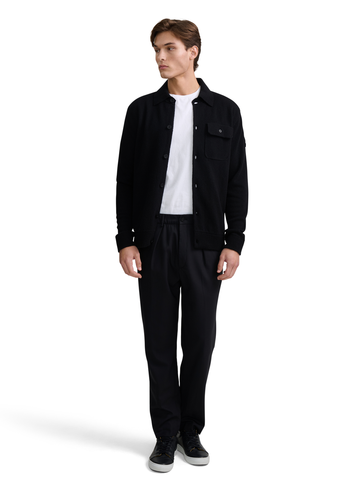 Button Through Knit Overshirt - Black