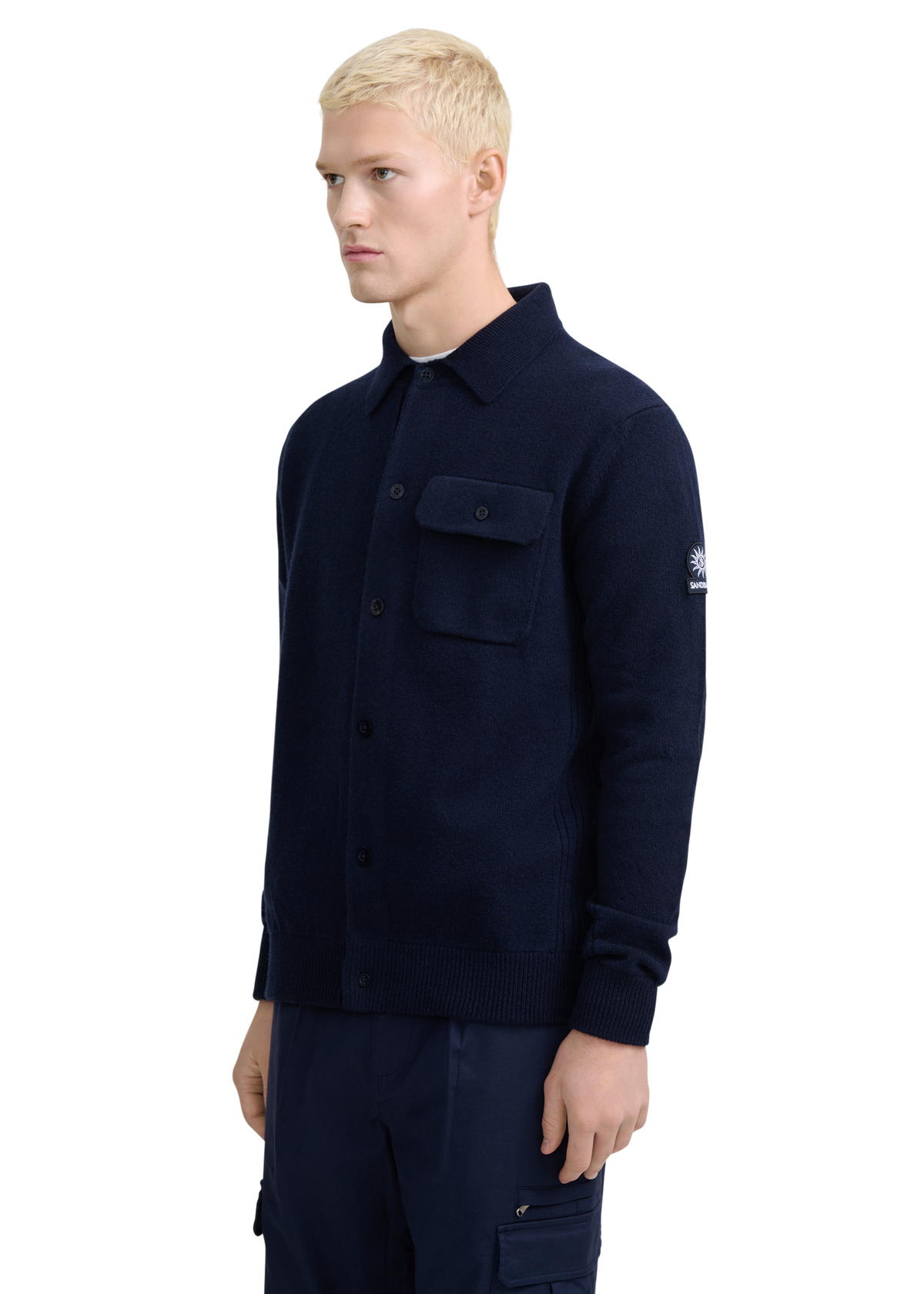 Button Through Knit Overshirt - Navy