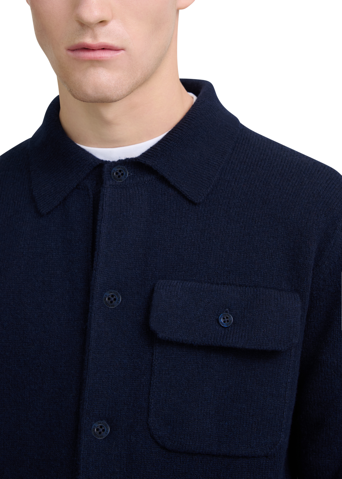 Button Through Knit Overshirt - Navy