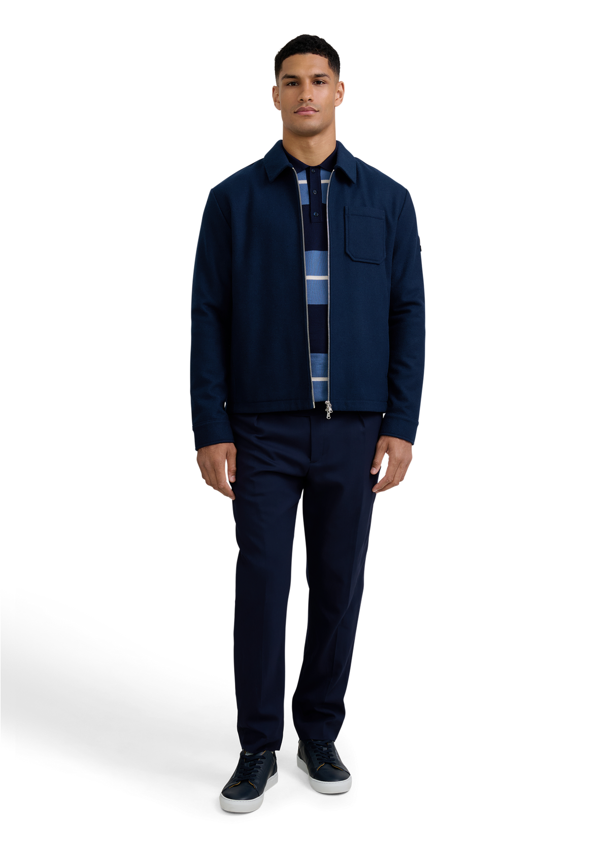 Striped Merino Wool Polo Jumper - Teal/Navy
