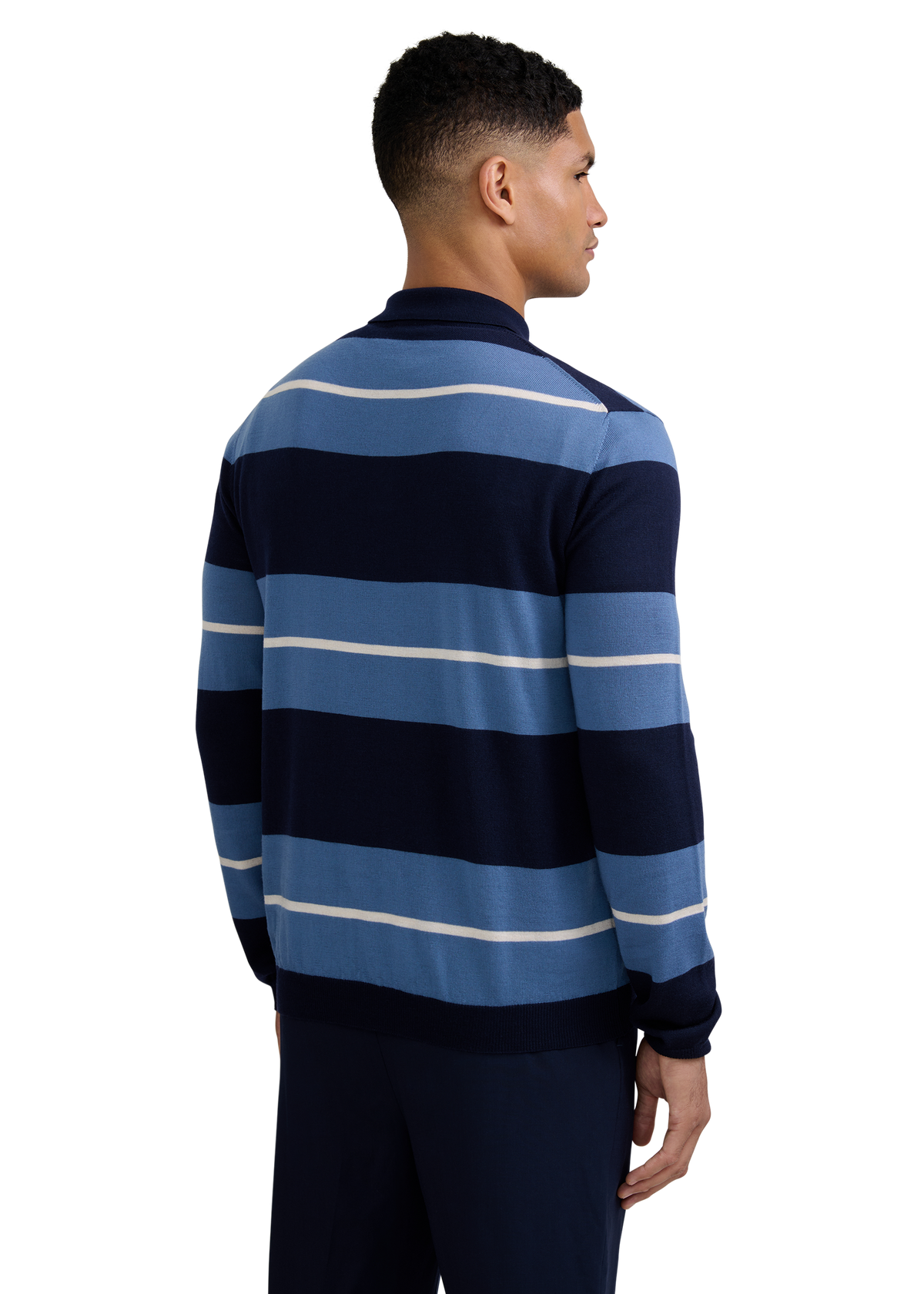 Striped Merino Wool Polo Jumper - Teal/Navy