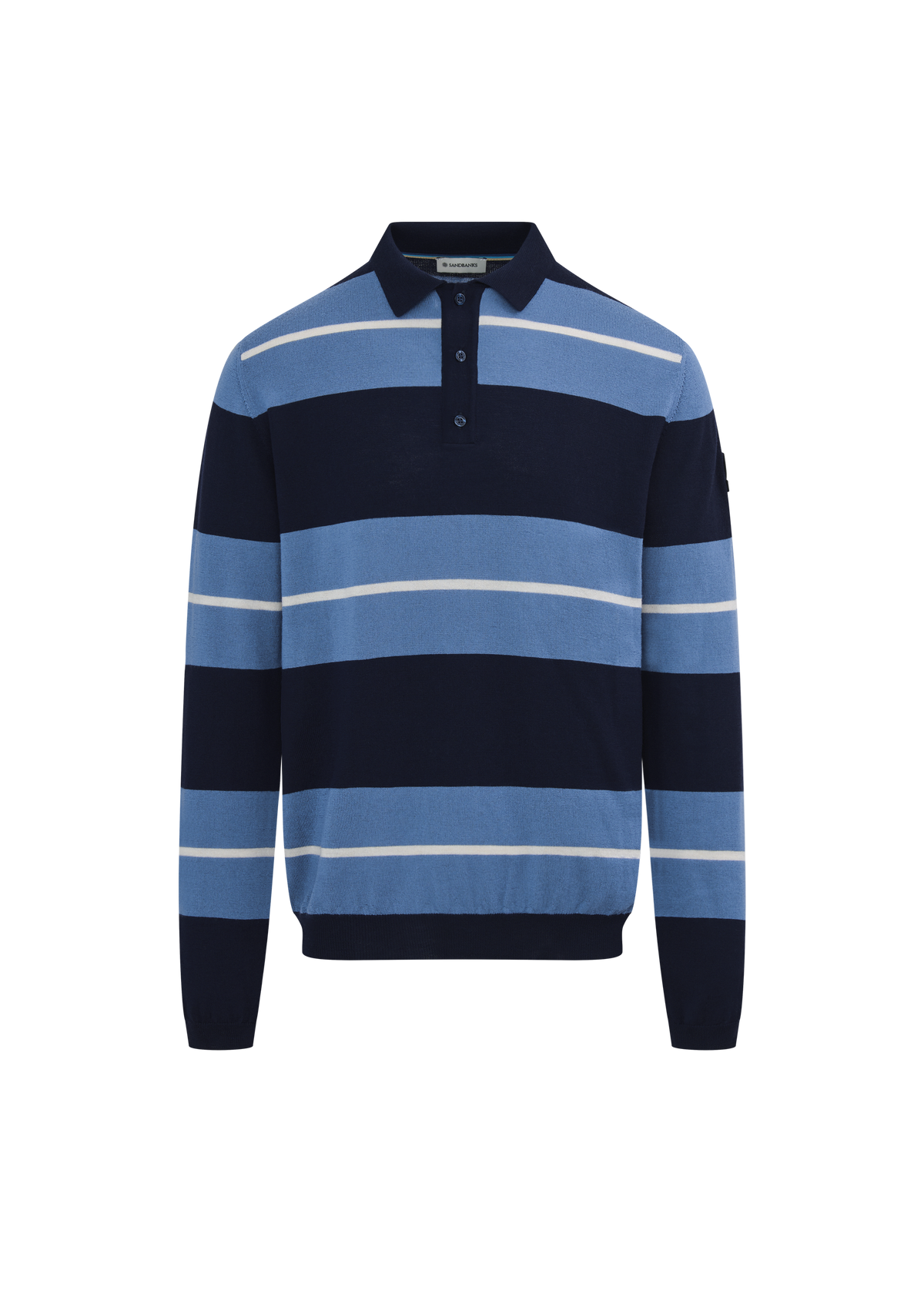 Striped Merino Wool Polo Jumper - Teal/Navy
