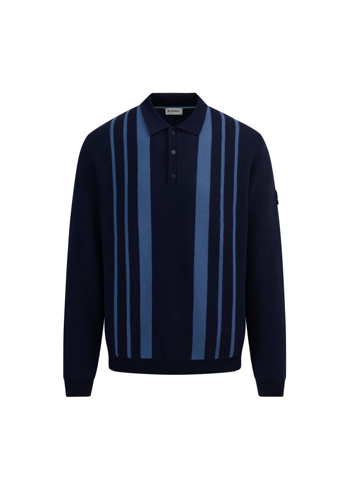 Vertical Engineered Stripe Polo Jumper - Navy
