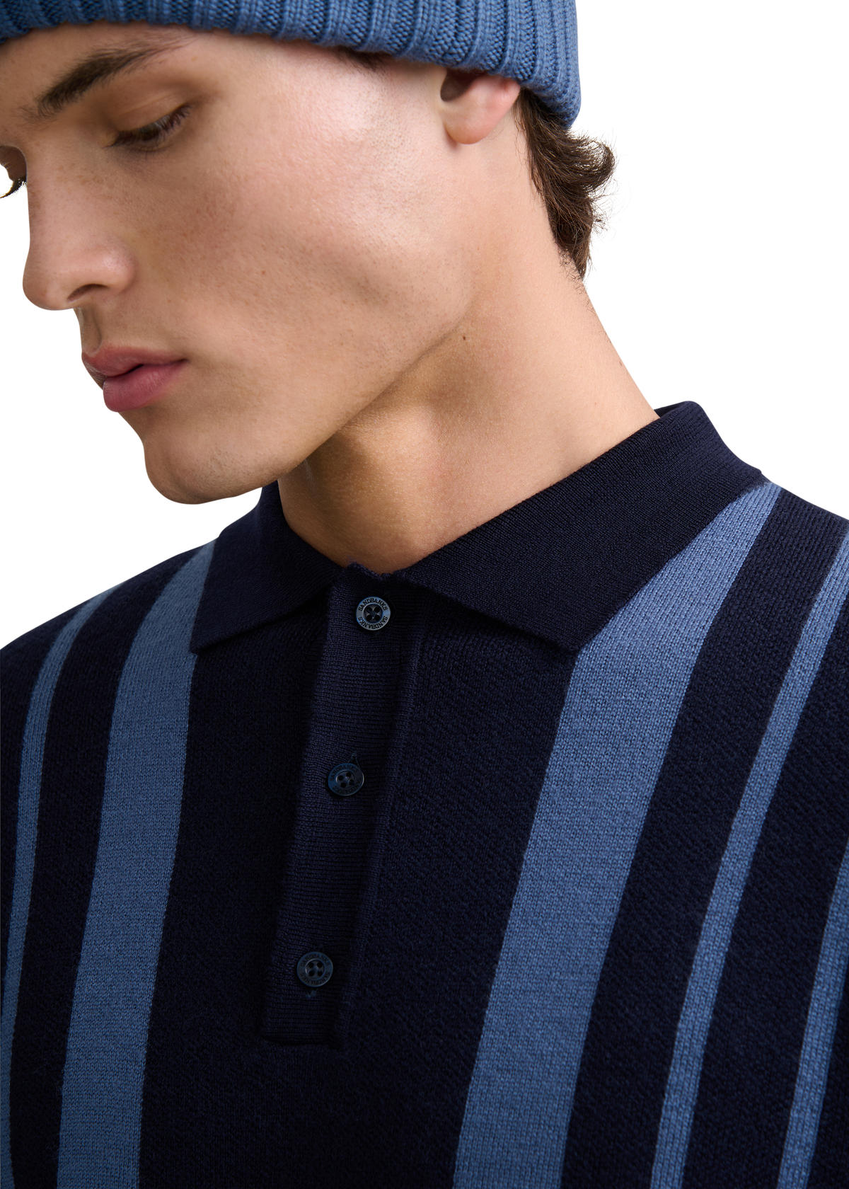 Vertical Engineered Stripe Polo Jumper - Navy