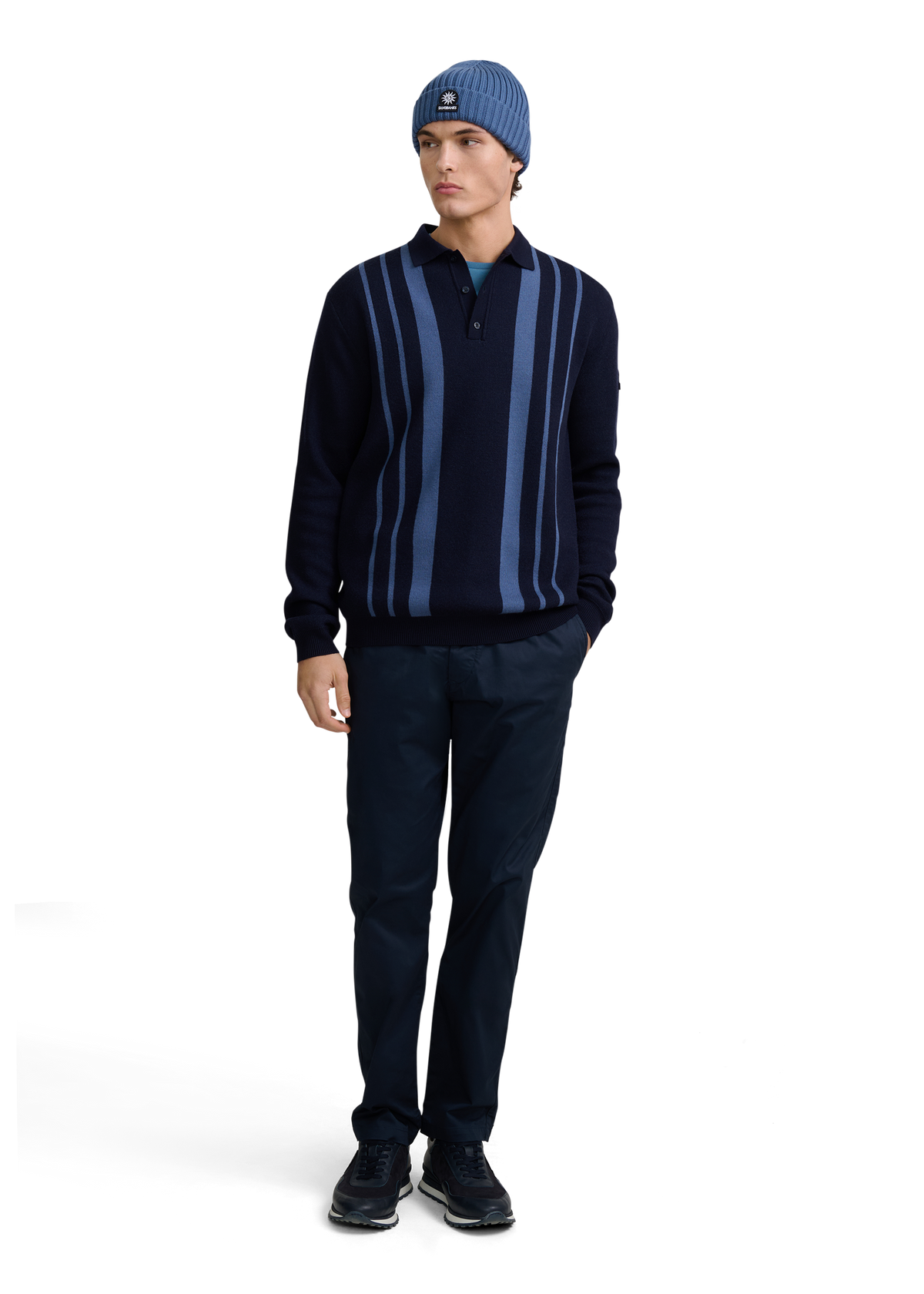 Vertical Engineered Stripe Polo Jumper - Navy