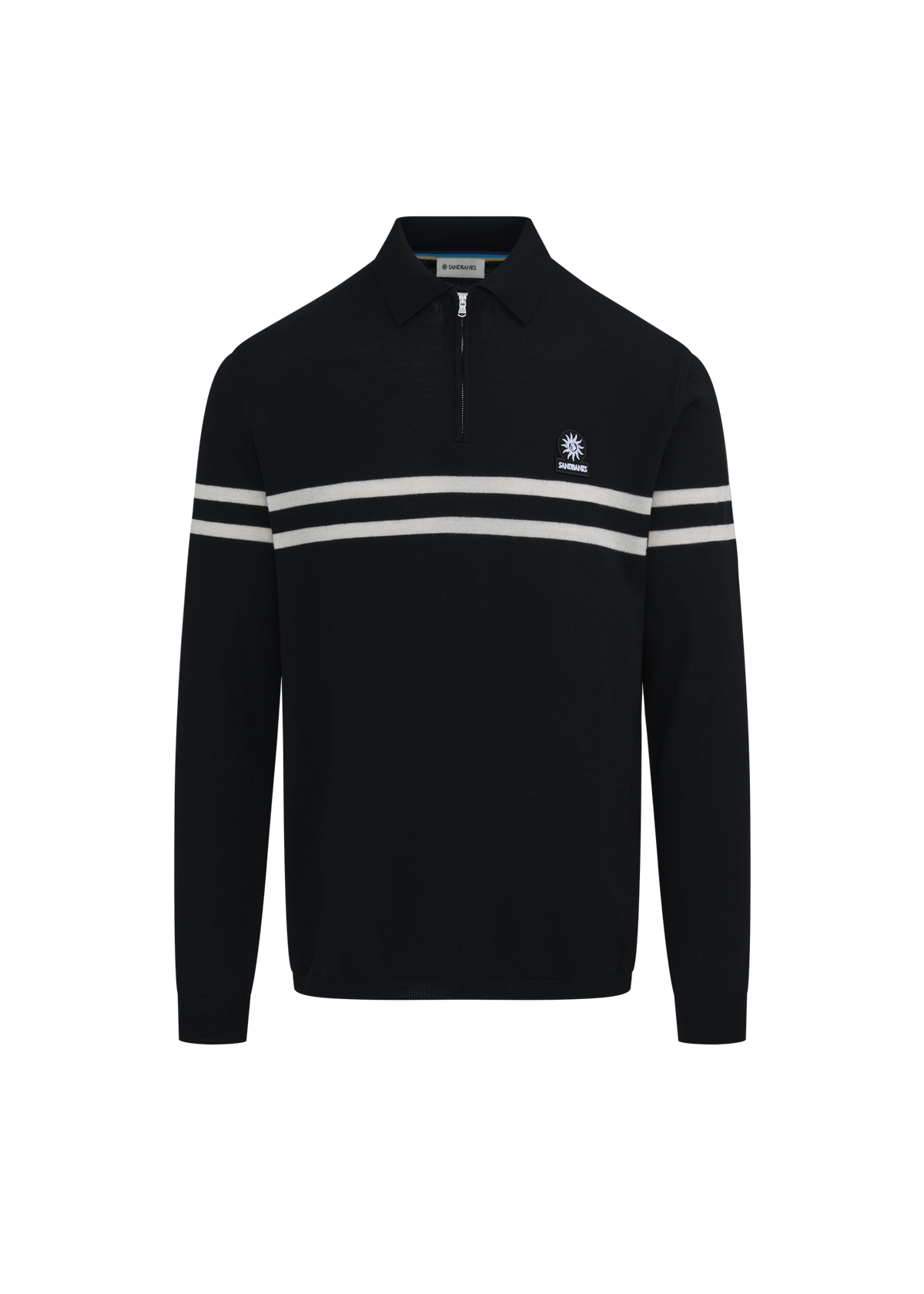 Contrast Stripe Quarter-Zip Polo - Black