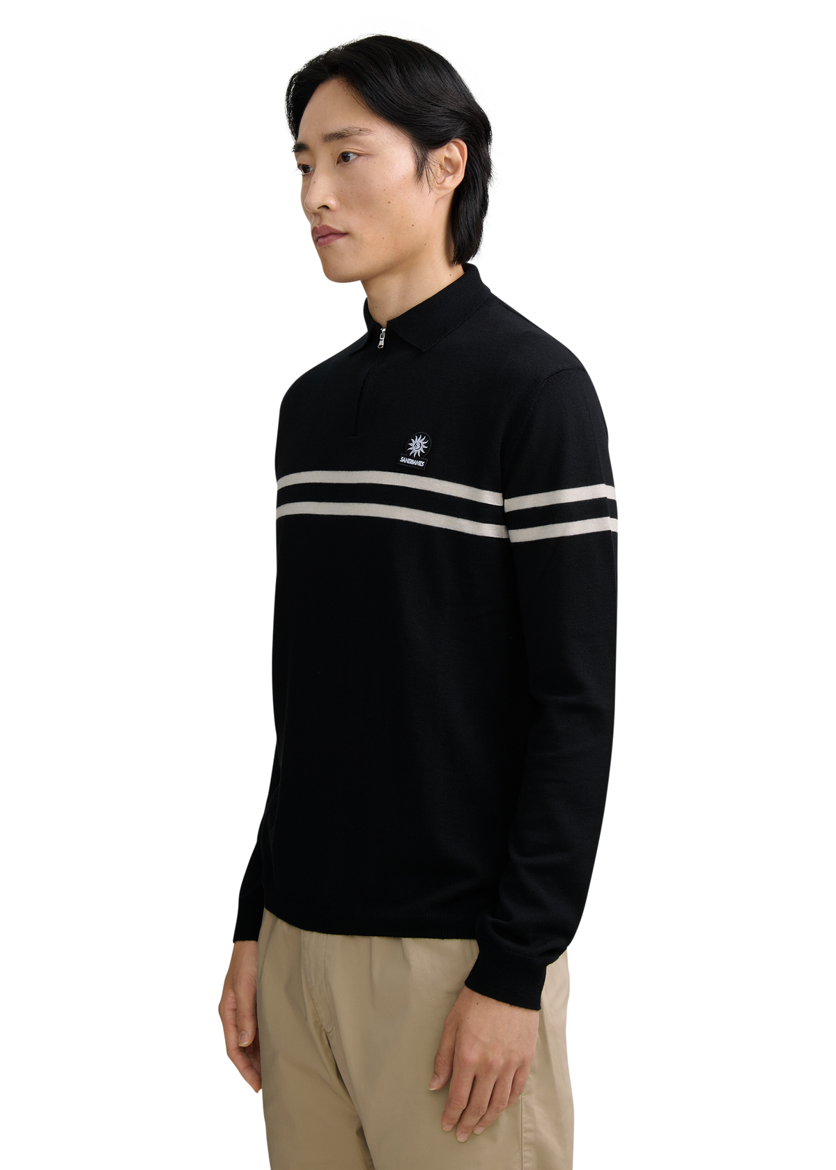 Contrast Stripe Quarter-Zip Polo - Black