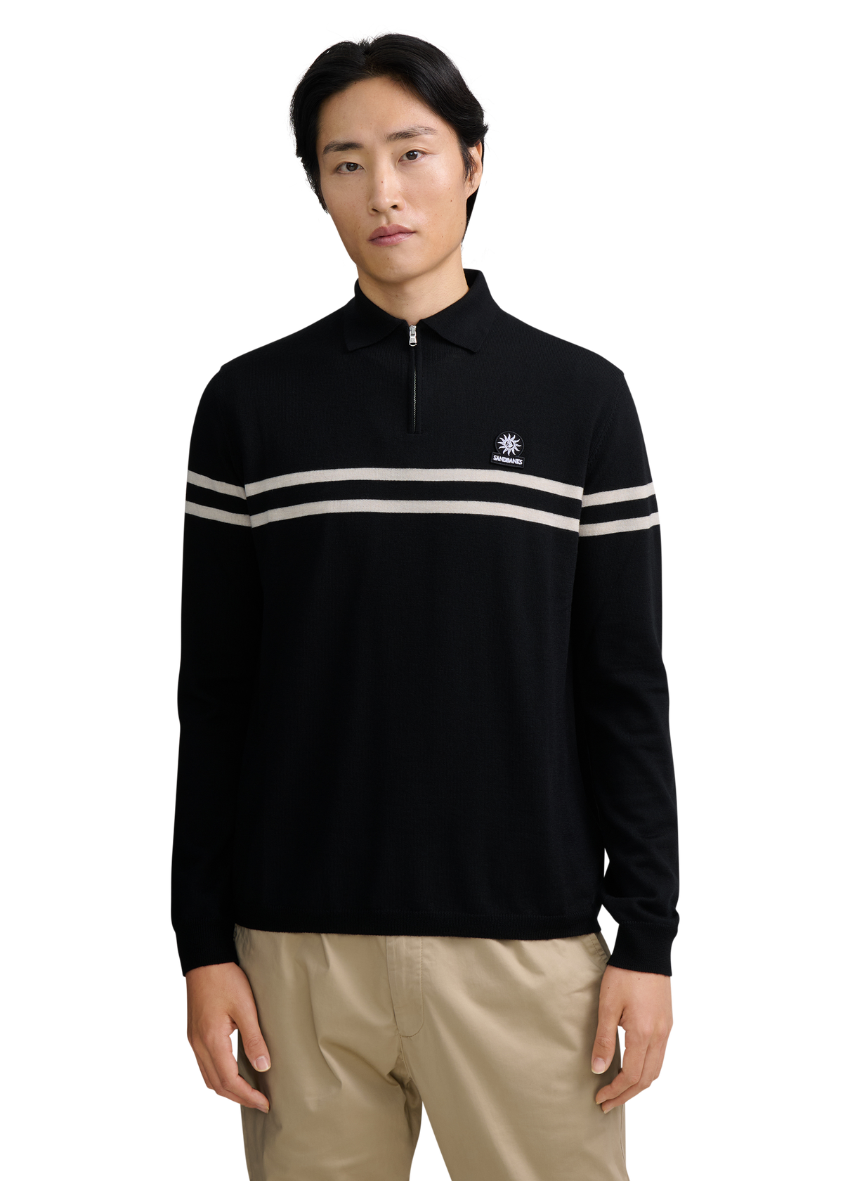 Contrast Stripe Quarter-Zip Polo - Black
