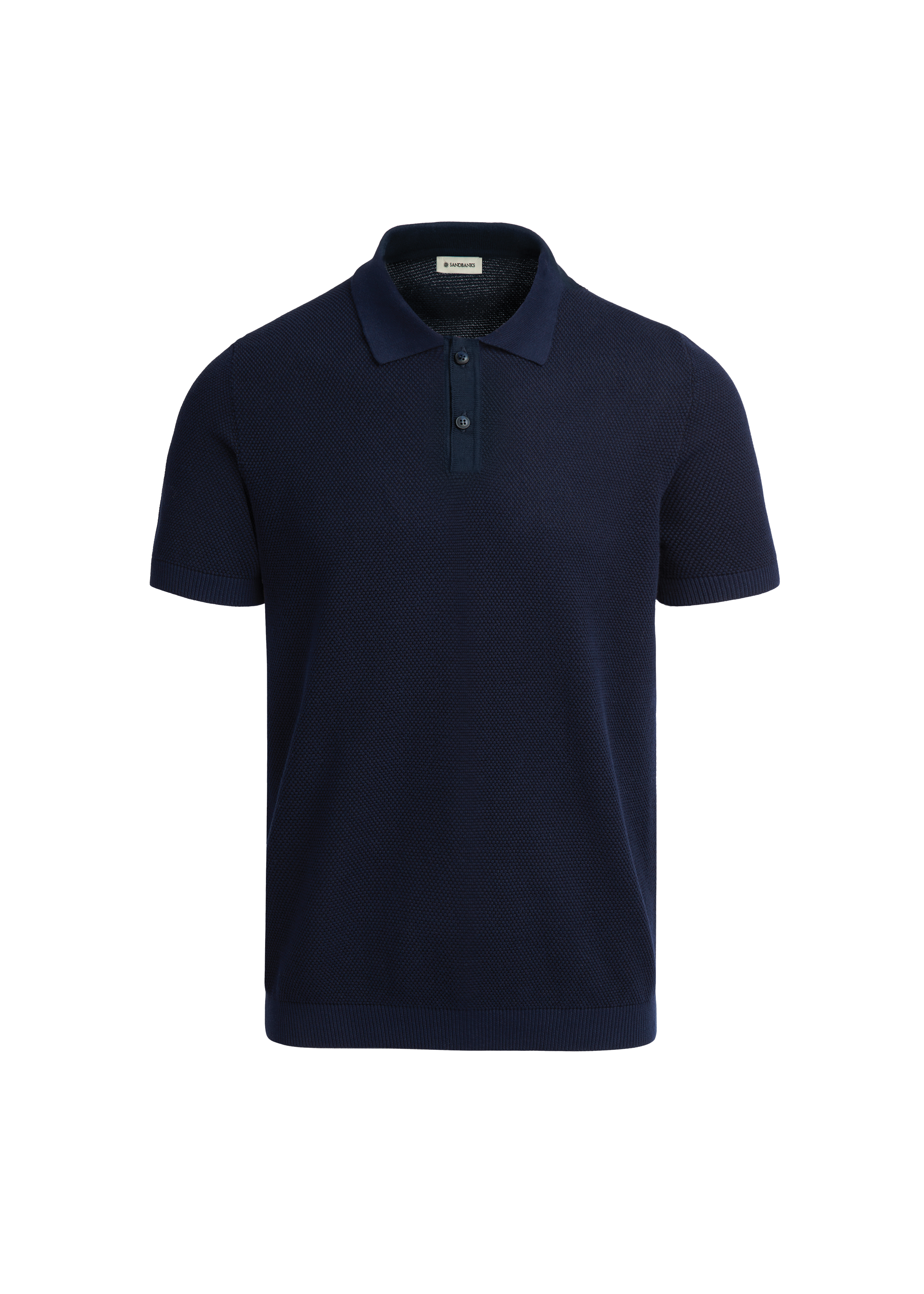 Navy blue polo shirt on a white background