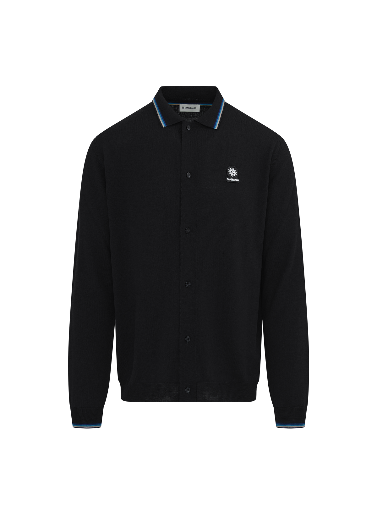 Merino Wool Tri-Colour Tipped Cardigan - Black
