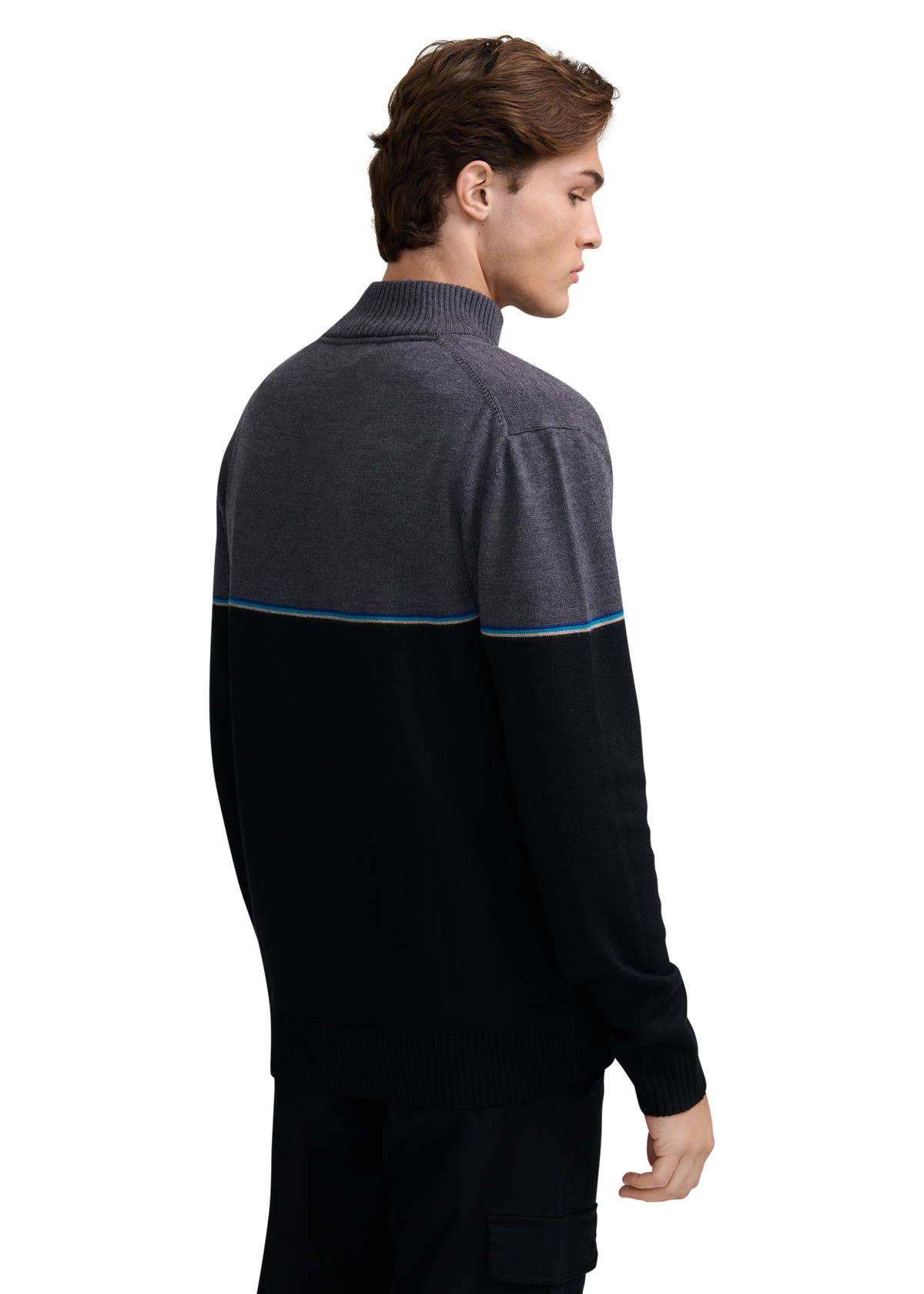Colour Block Tri-Colour Quarter-Zip - Black