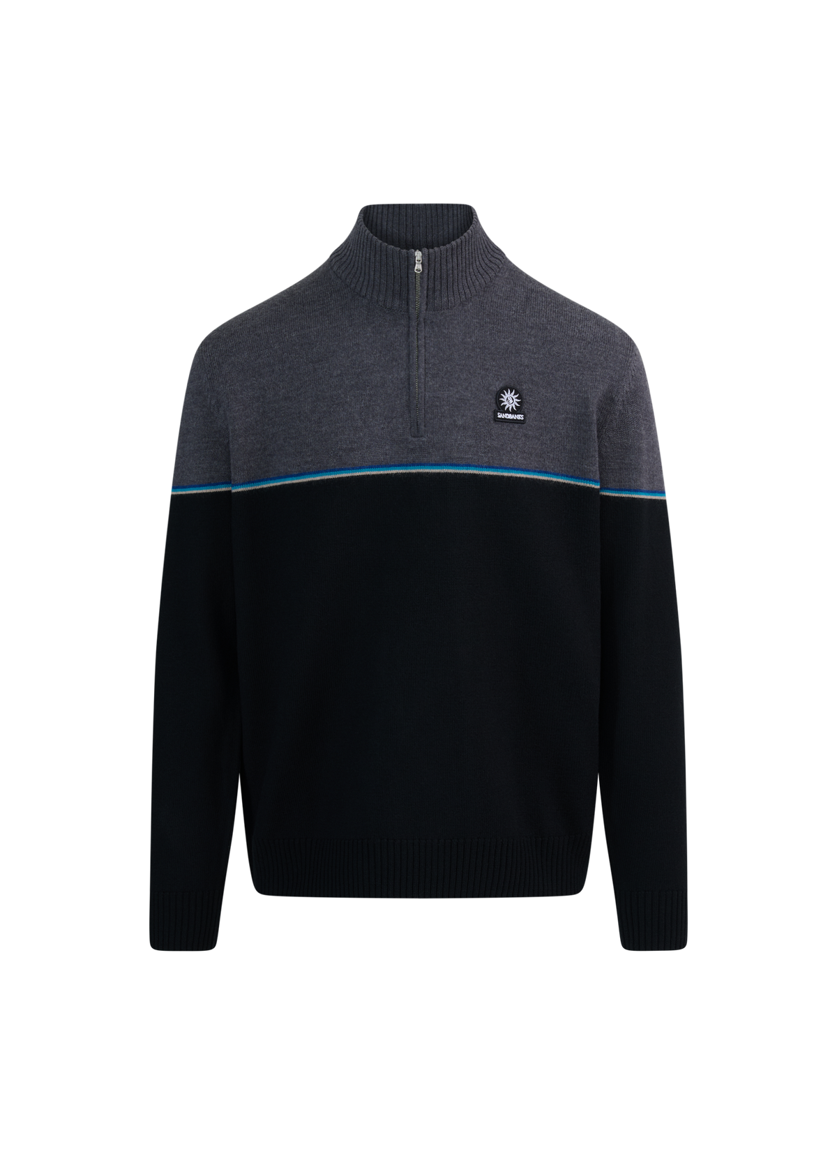 Colour Block Tri-Colour Quarter-Zip - Black
