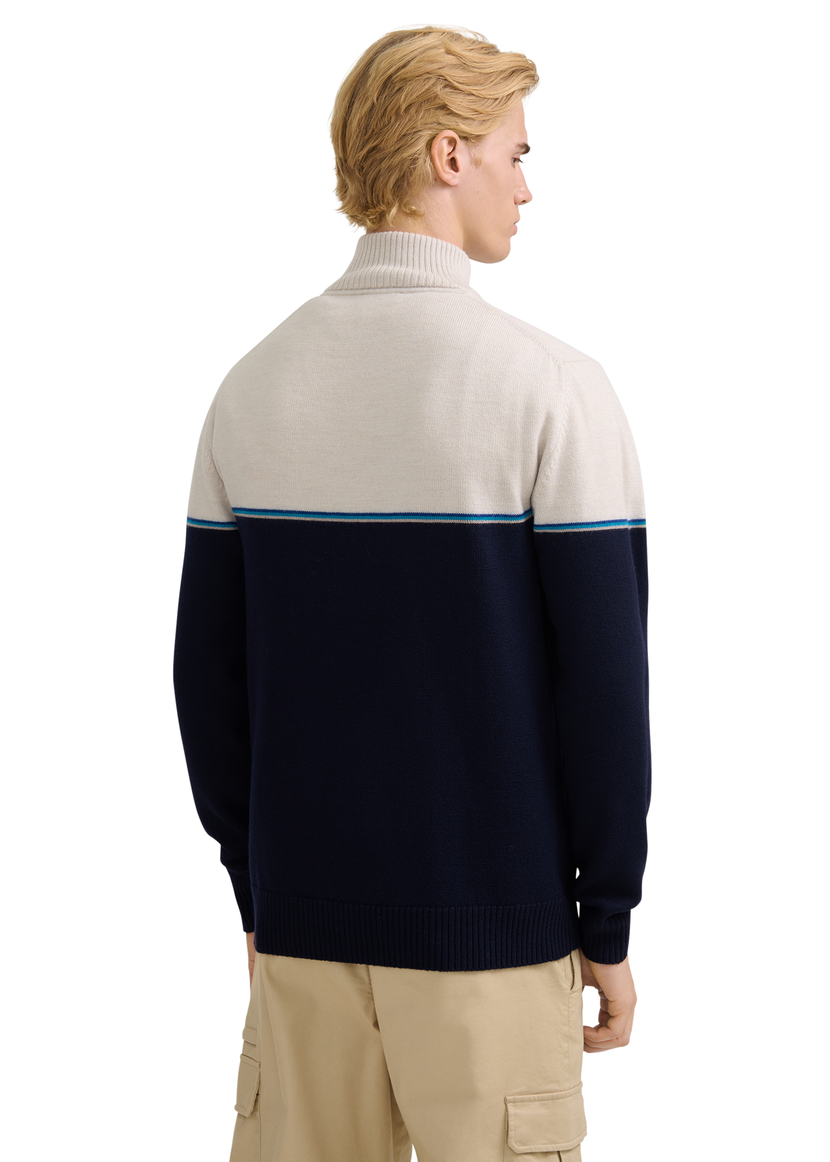Colour Block Tri-Colour Quarter-Zip - Navy